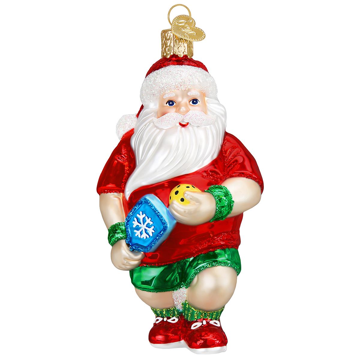 Pickleball Santa Glass Ornament