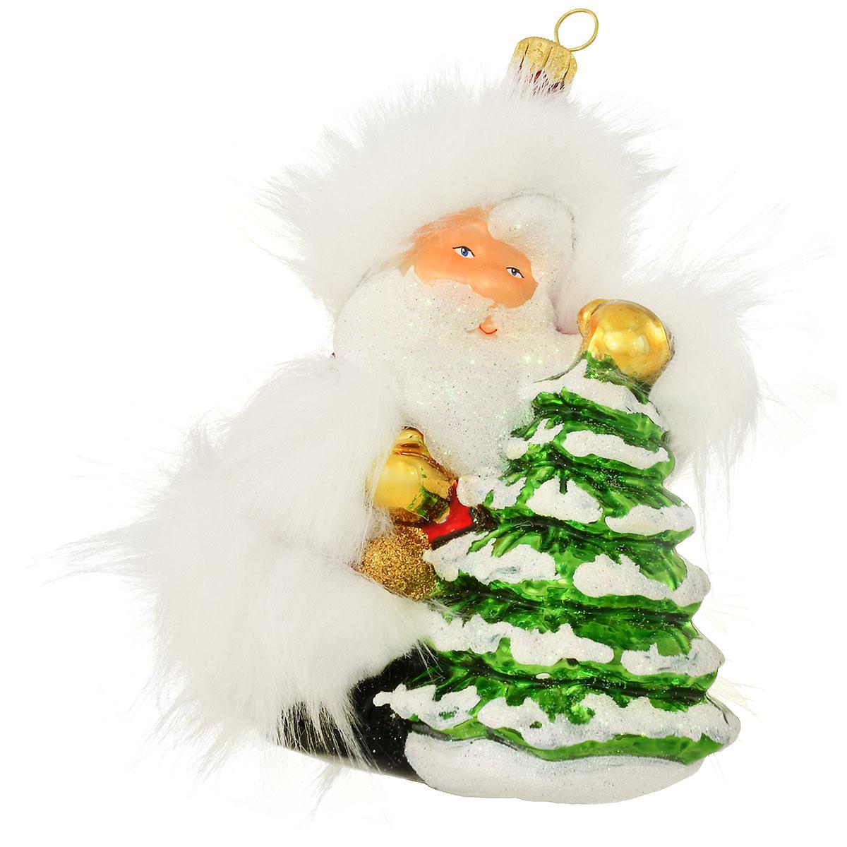 Santa In Fur Glass Ornament