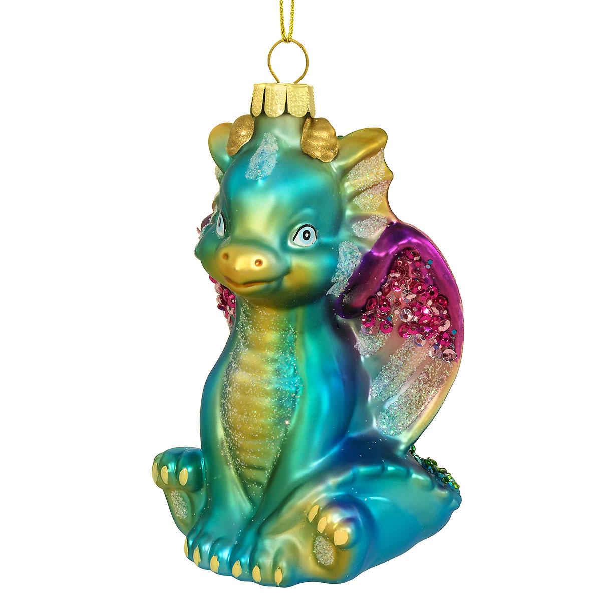 Blue Dragon 4 Inch Glass Ornament