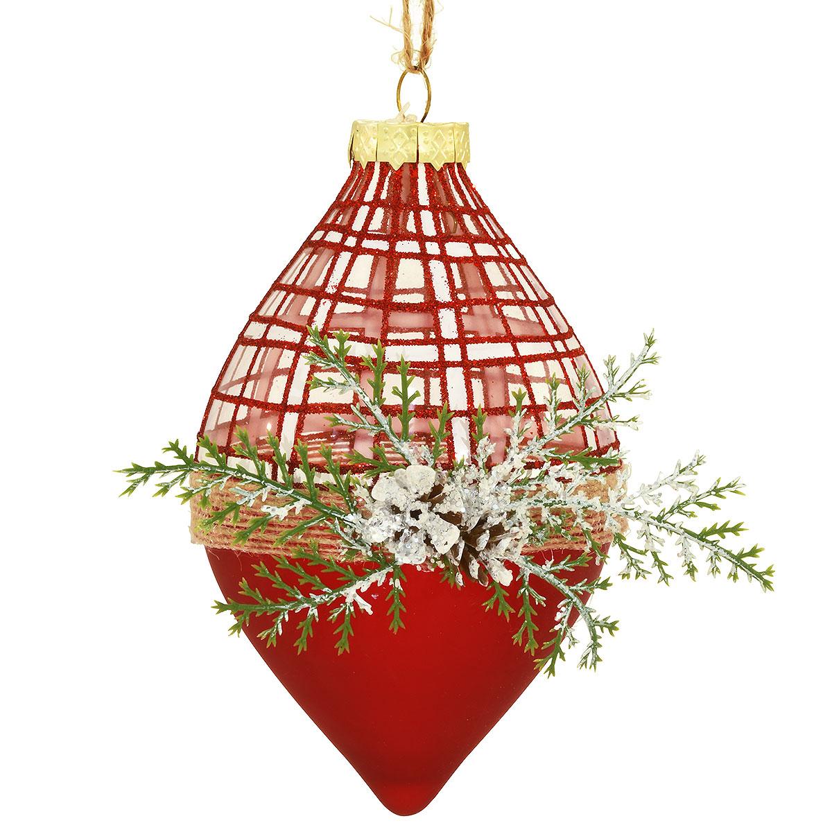 Red Finial Plaid Glass Ornament
