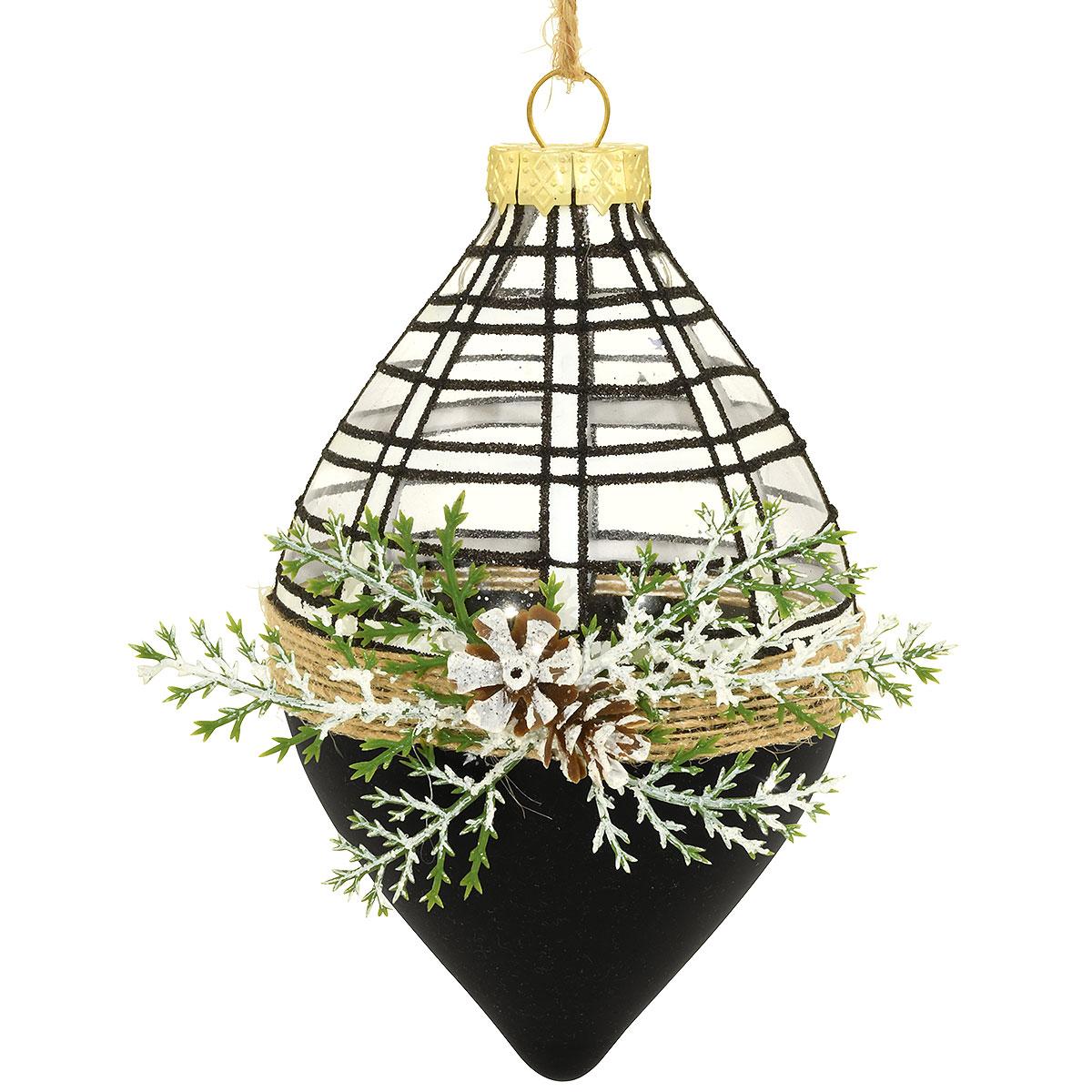 Black Finial Plaid Glass Ornament