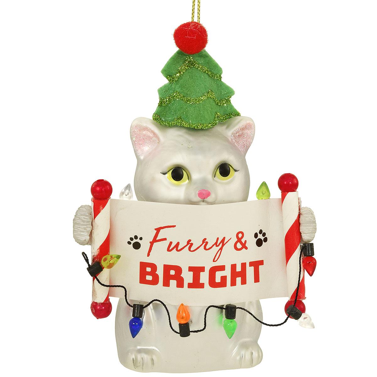 Cat Holding Scroll Glass Ornament