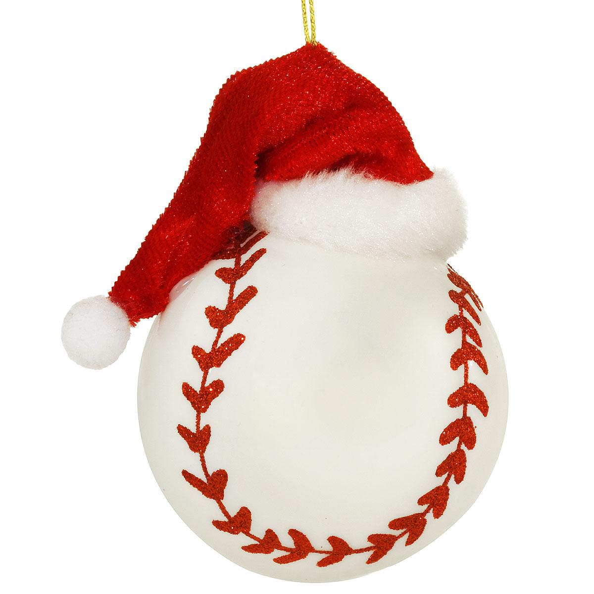 Baseball With Santa Hat Ornament
