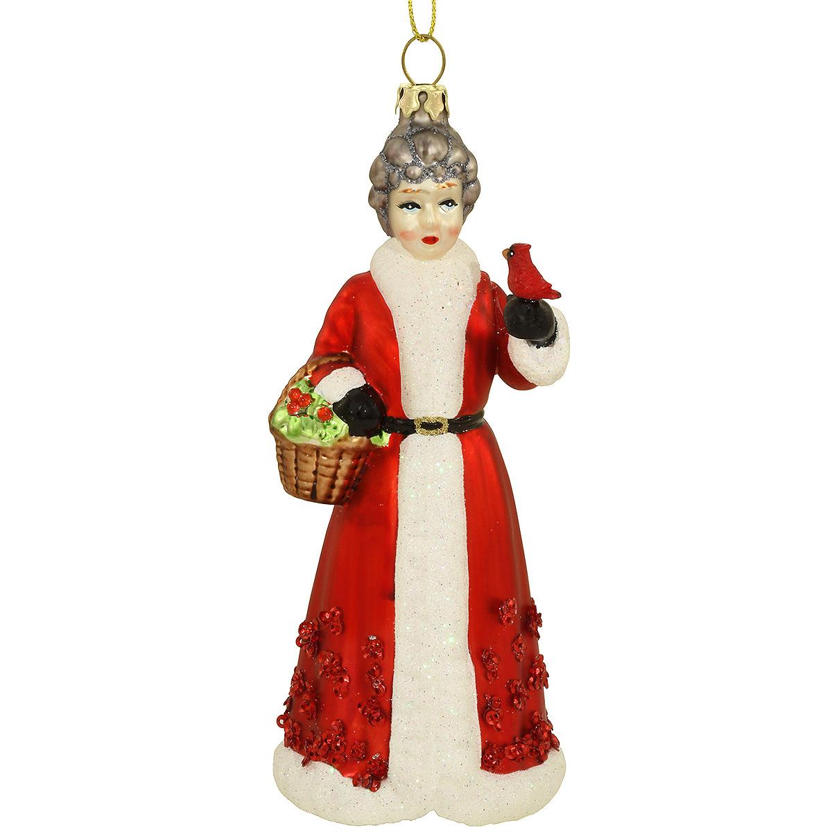 Mrs. Claus With Cardinal Ornament