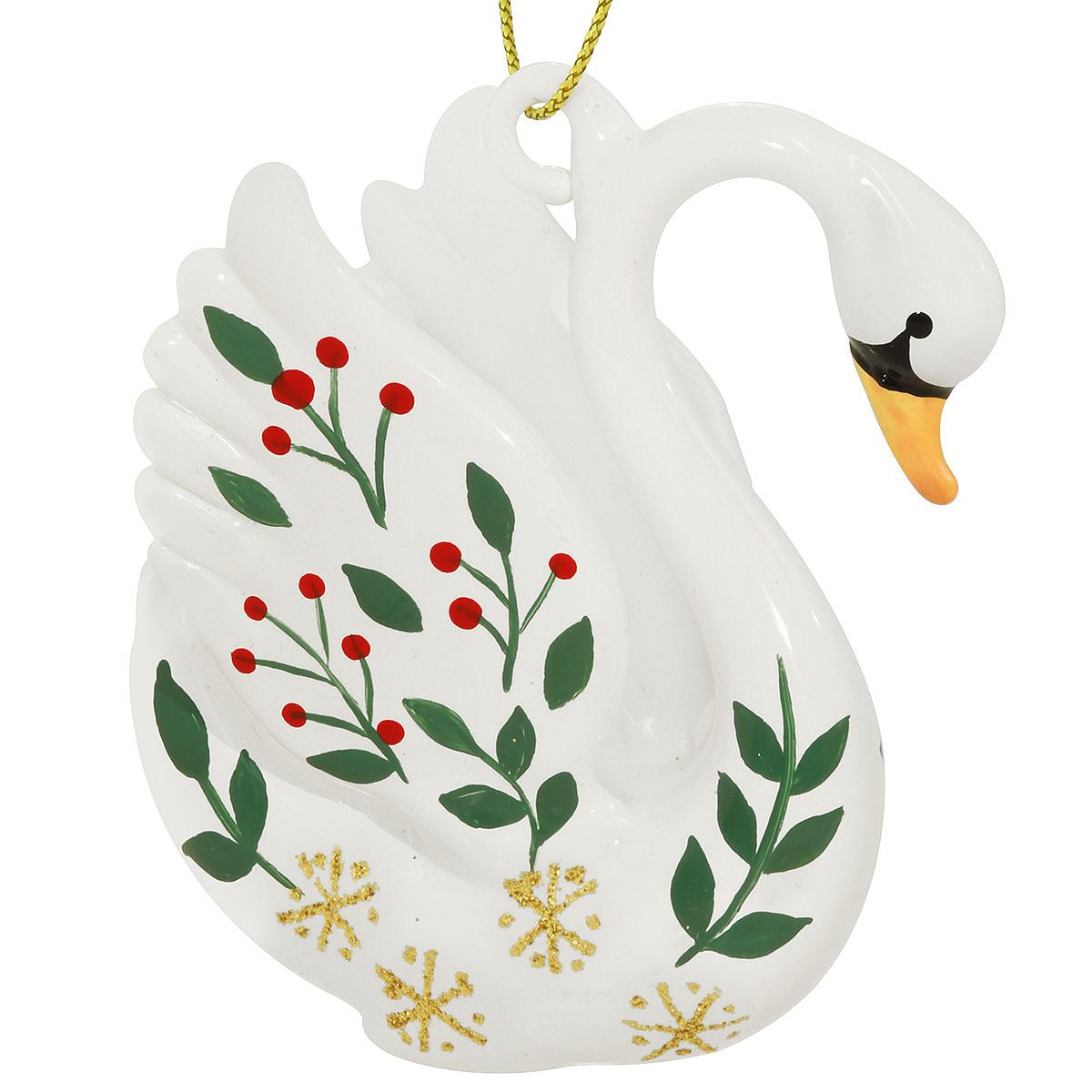 Swan With Holly Motif Spun Glass