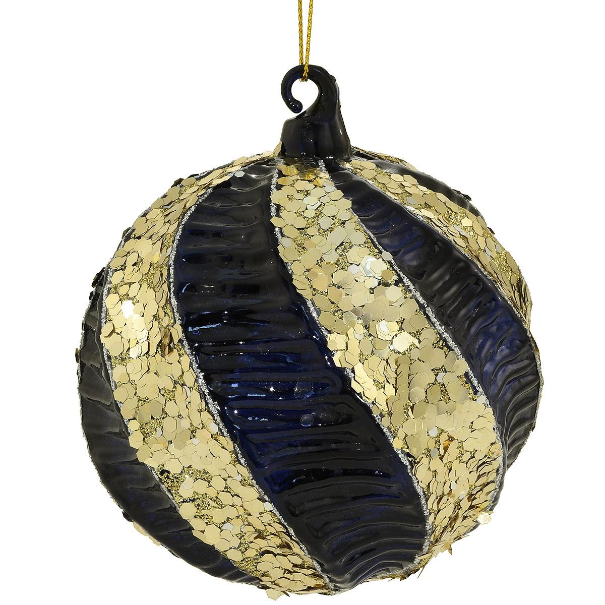 Blue And Gold 4 Inch Glass Ornament