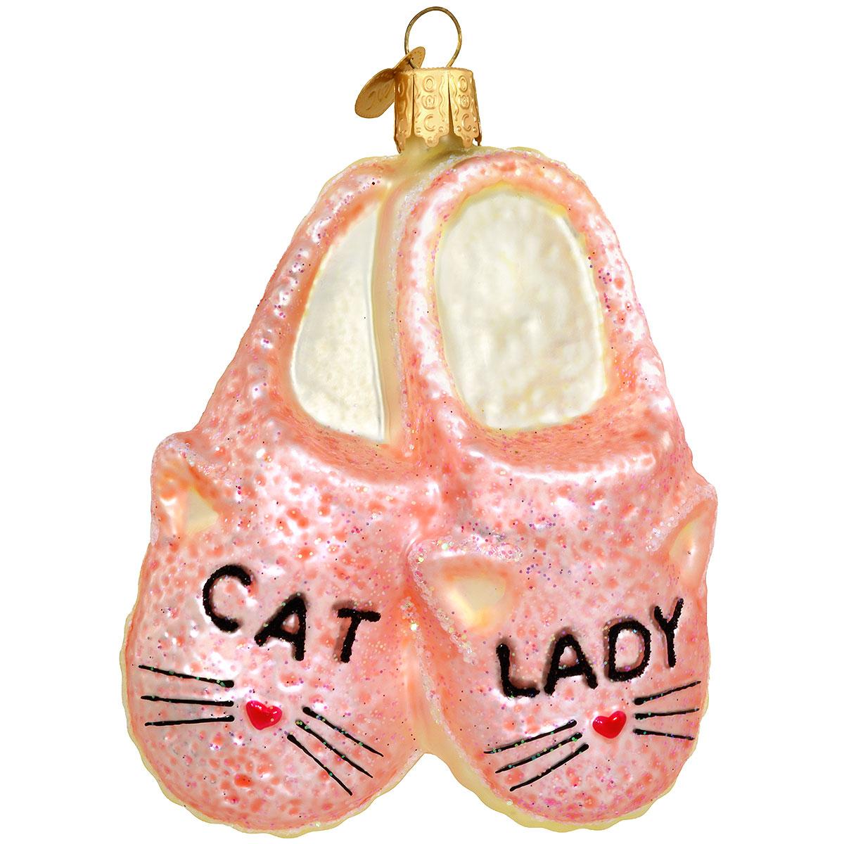 Cat Lady Slippers Glass Ornament