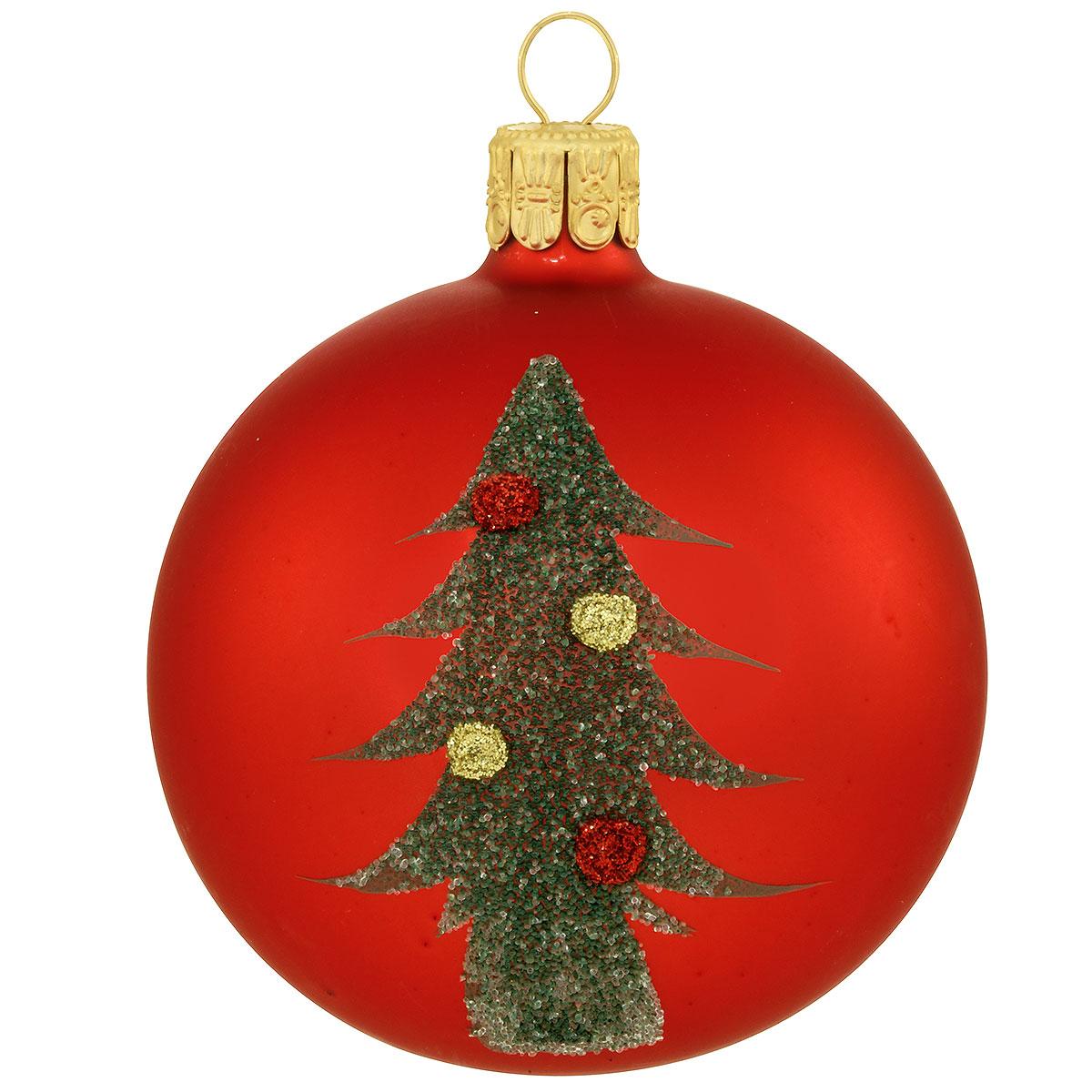 Tree On Red 2.5 Inch Glass Ornament