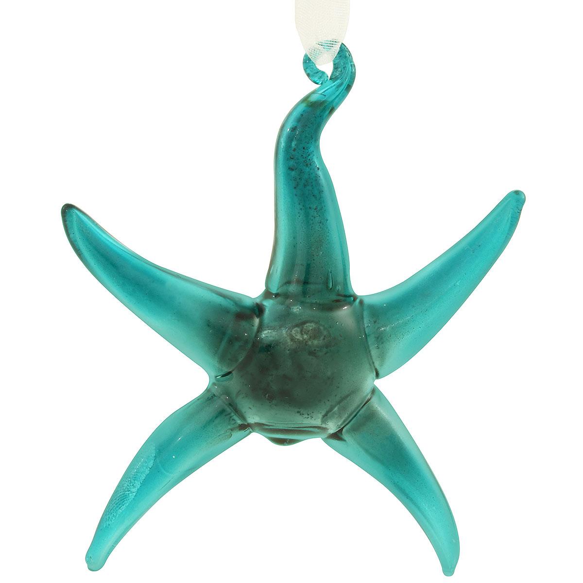 Aqua Sea Star Spun Glass Ornament