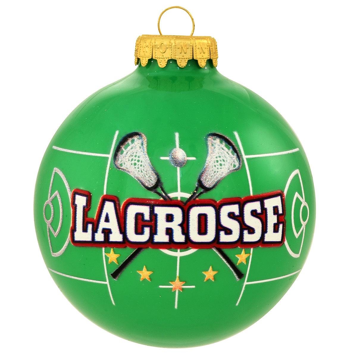 Boys Lacrosse Green Glass Ornament