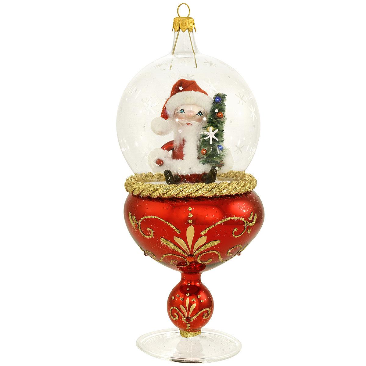 Santa Claus In Standing Glass Globe Glass Ornament