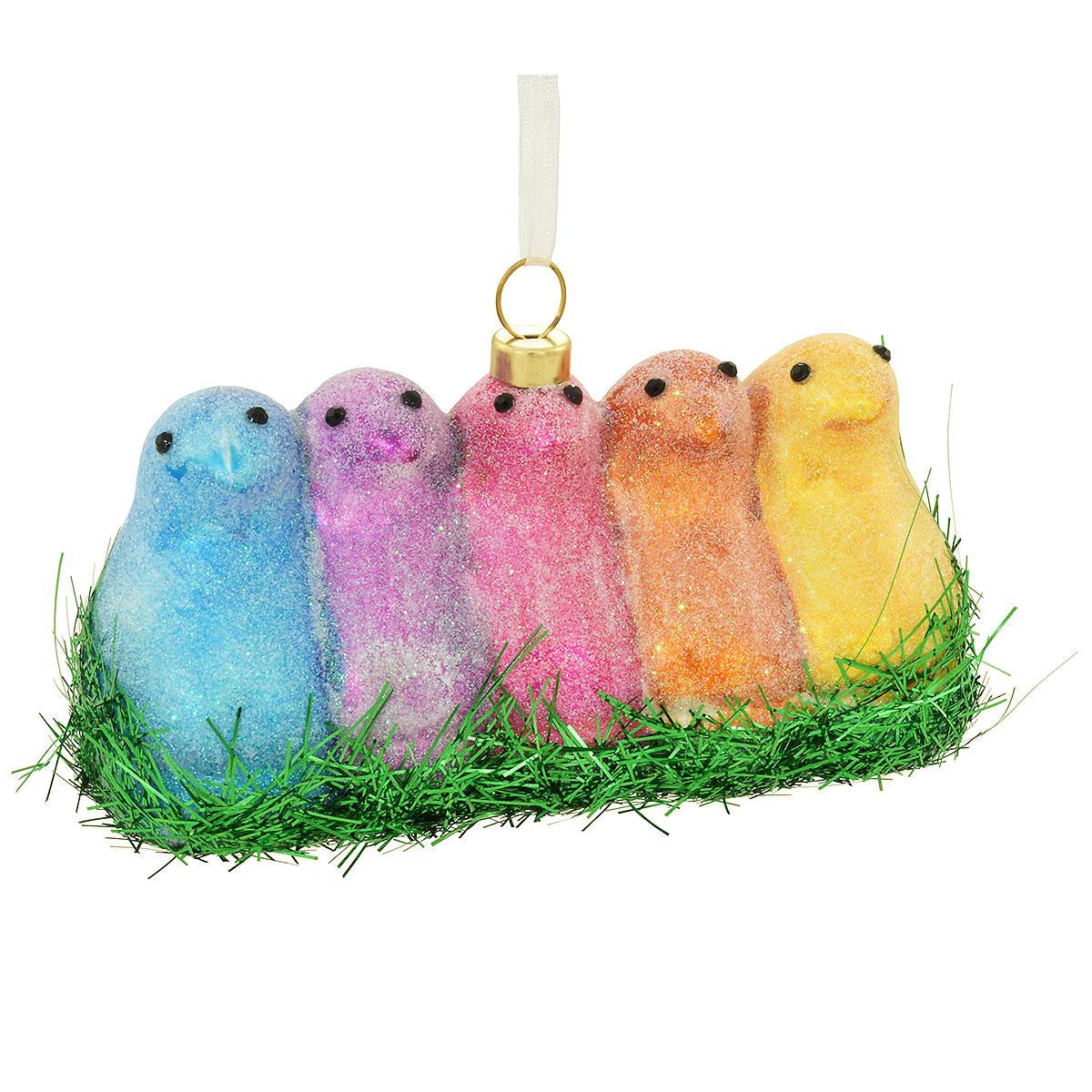Rainbow Peeps Marshmallow Chicks Glass Ornament