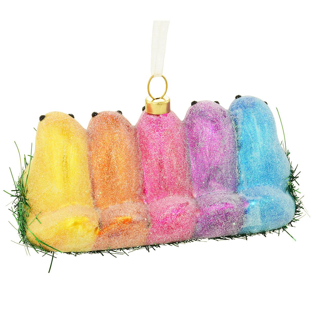 Rainbow Peeps Marshmallow Chicks Glass Ornament