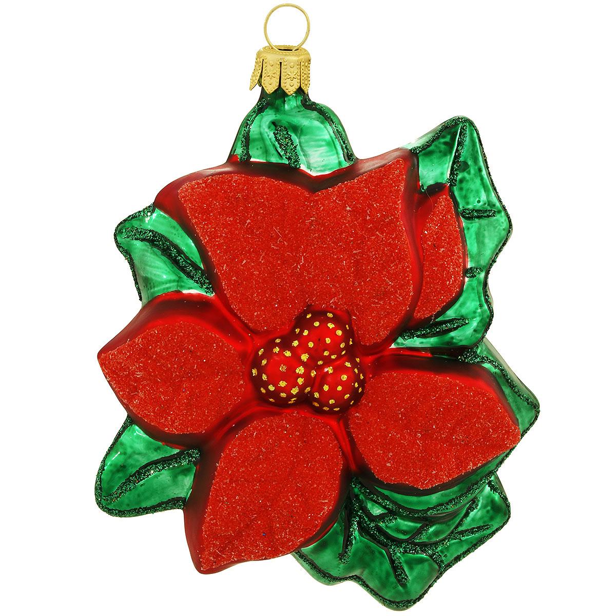 Velvety Poinsettia Glass Ornament