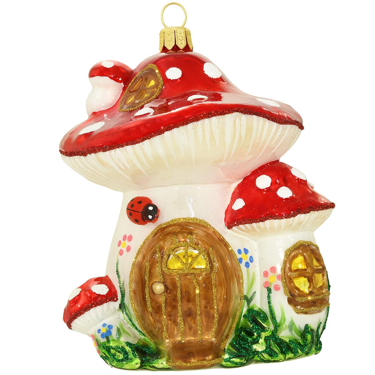 Mushroom House Glass Ornament
