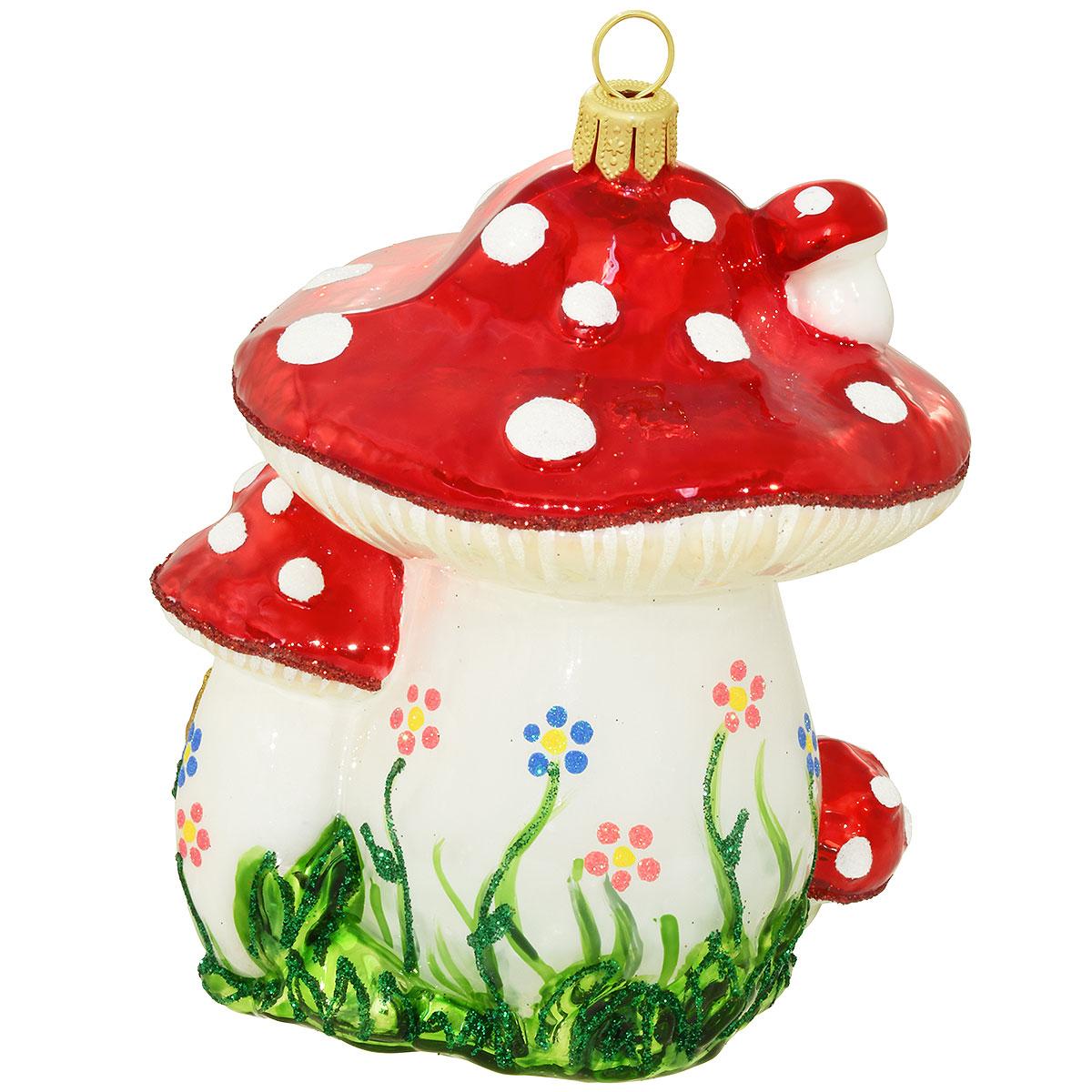 Mushroom House Glass Ornament