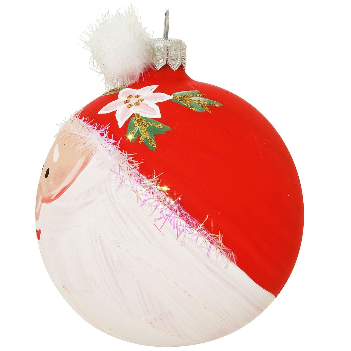 Santa Face With Hat Glass Ornament