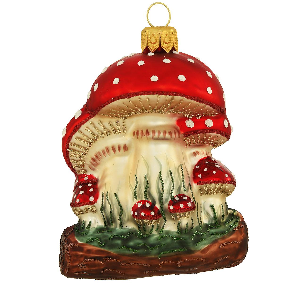 Mushrooms On Log Glass Ornament