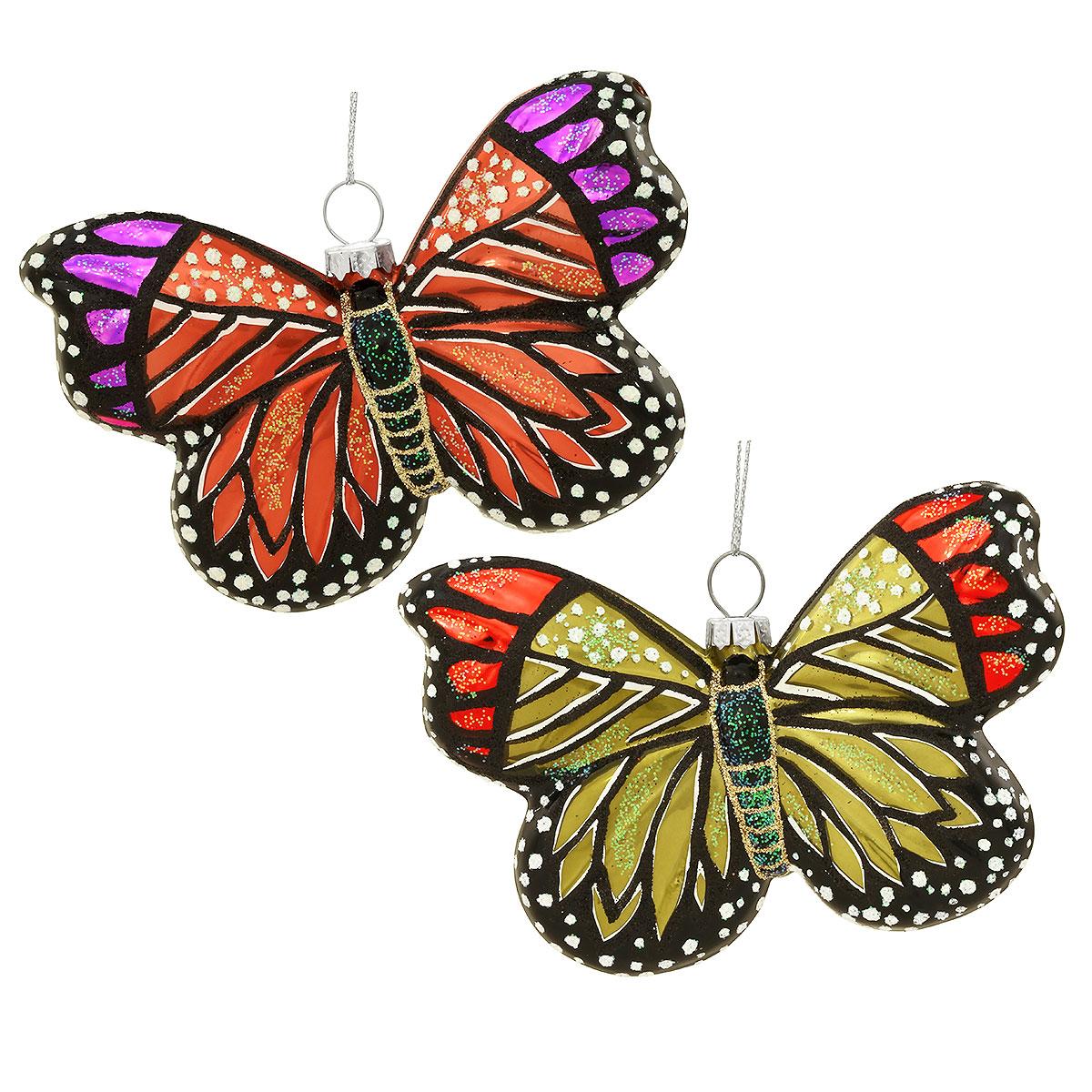 Set Of 2 Glass Butterfly Ornaments