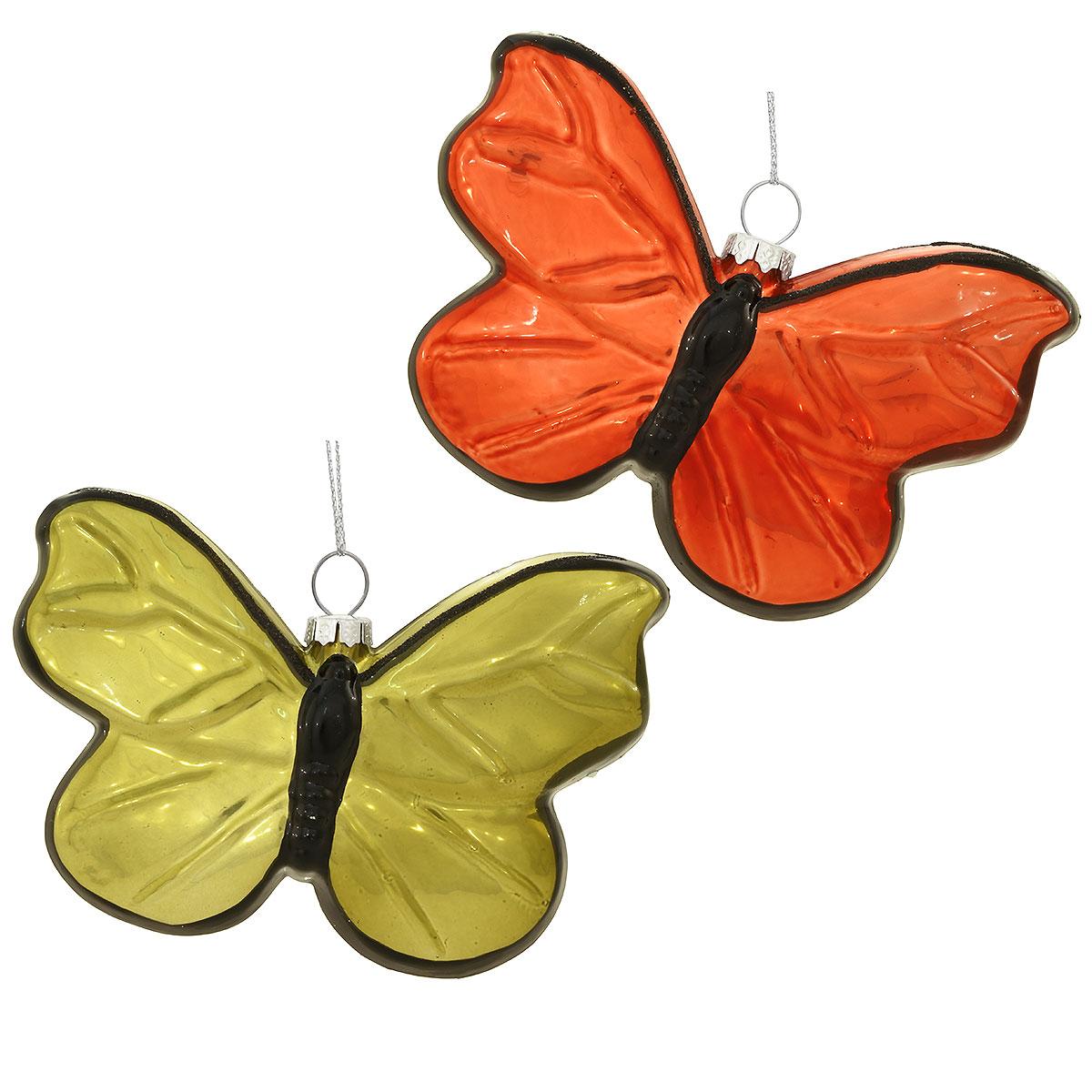 Set Of 2 Glass Butterfly Ornaments