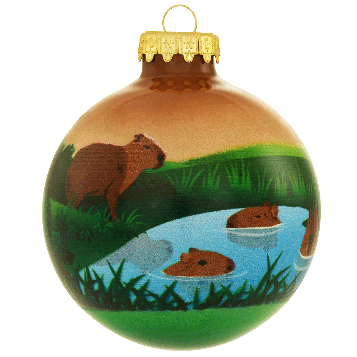 Capybara 3-Tone Glass Ornament