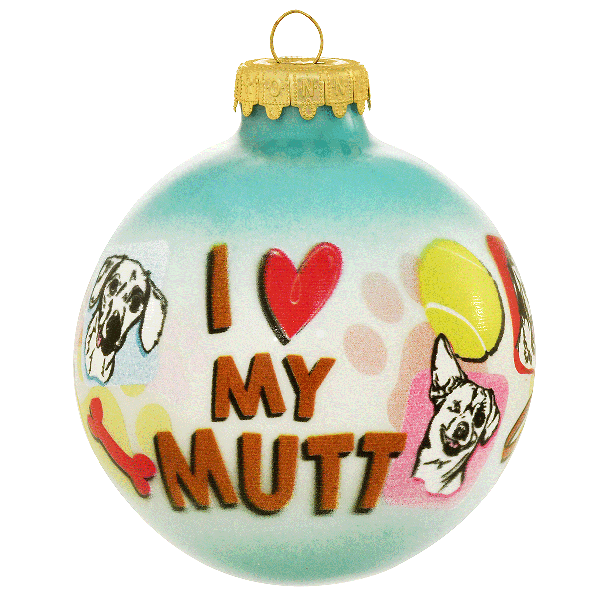 I Love My Mutt Glass Ornament