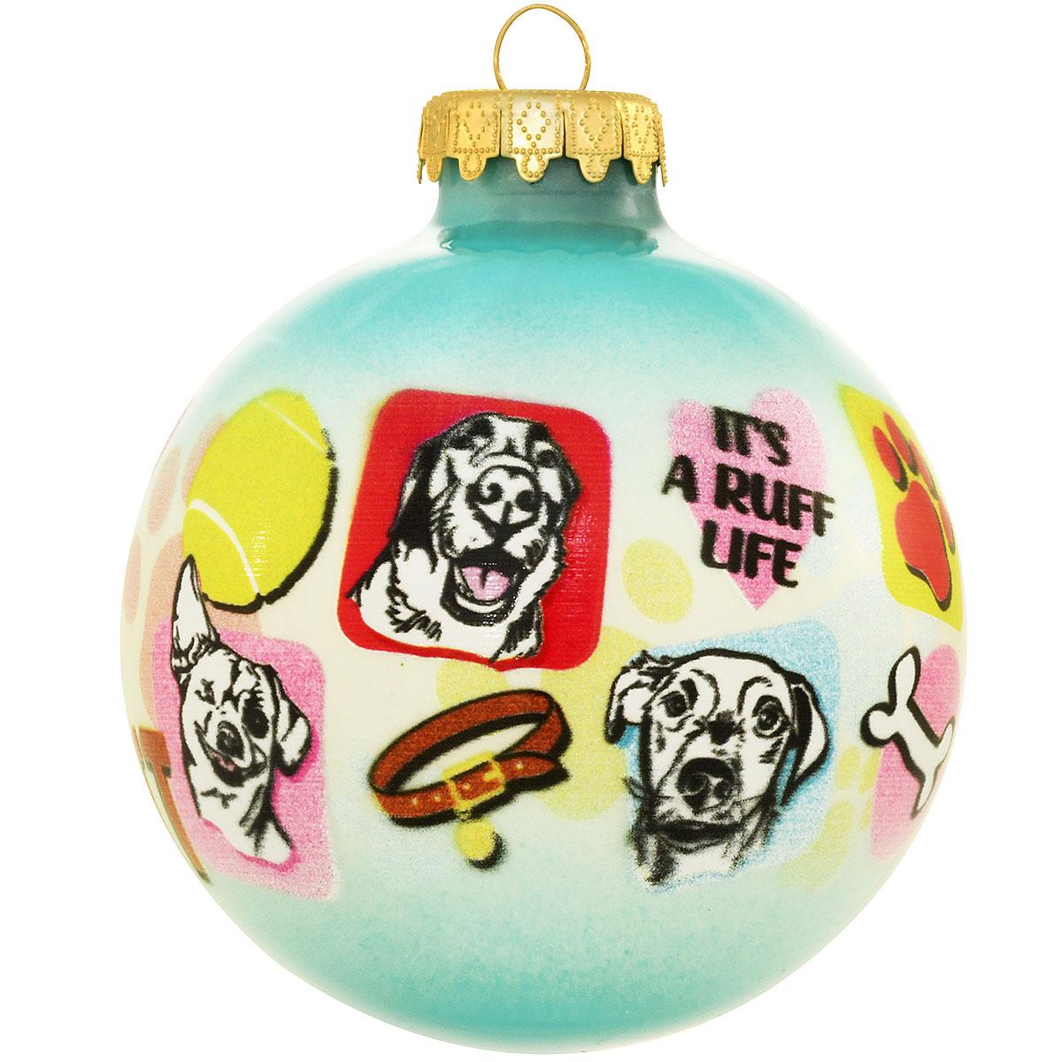 I Love My Mutt Glass Ornament