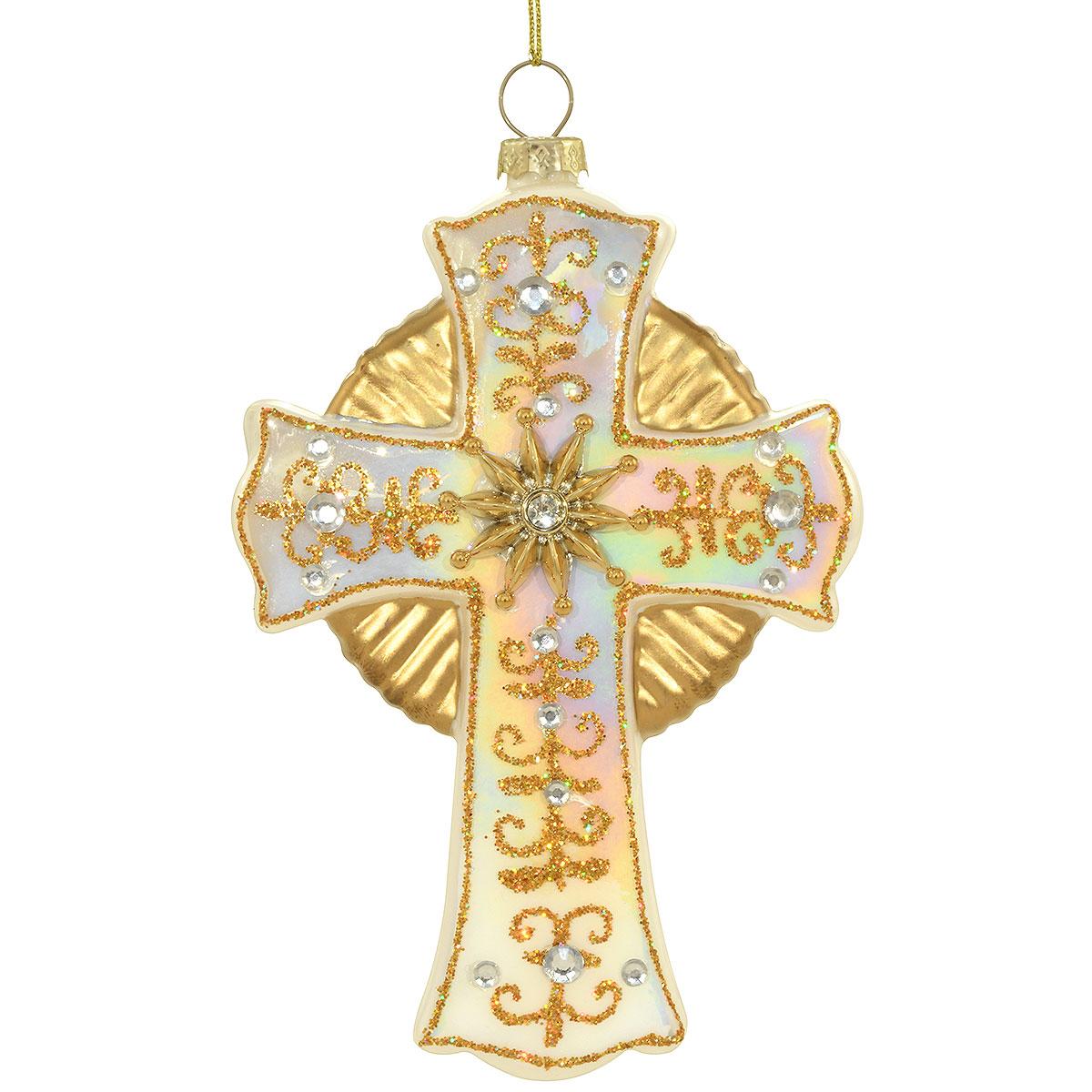 Cross 5.375 Inch Glass Ornament