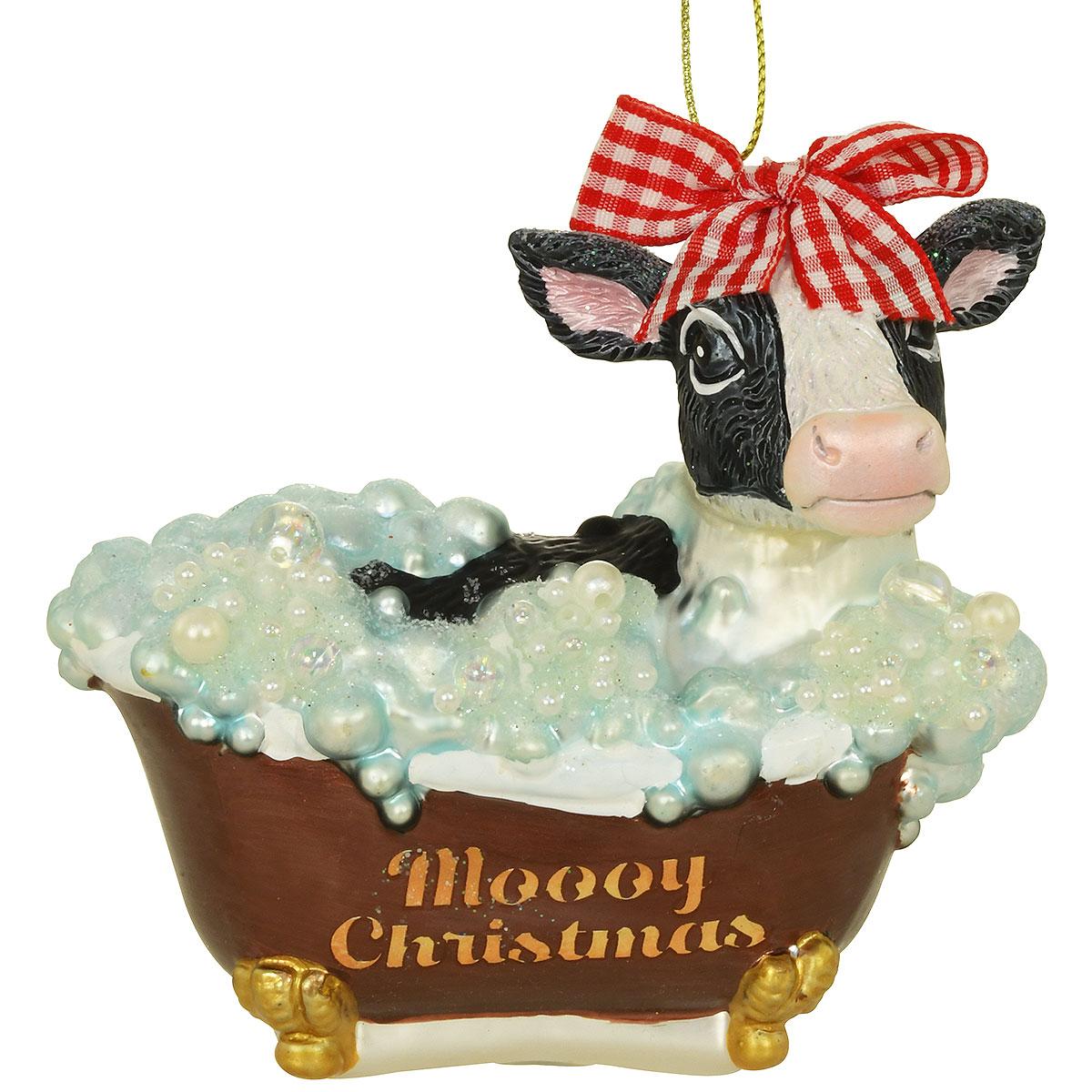 Cow In Bath Glass Ornament