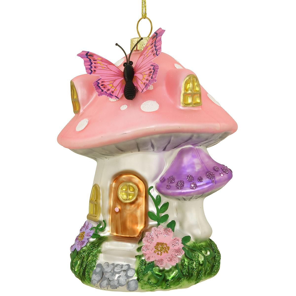 Mushroom House With Butterfly Orn