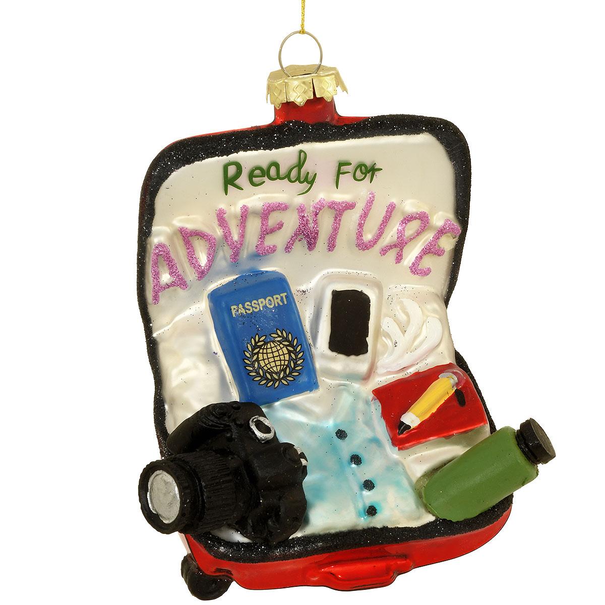 Adventure Luggage Glass Ornament