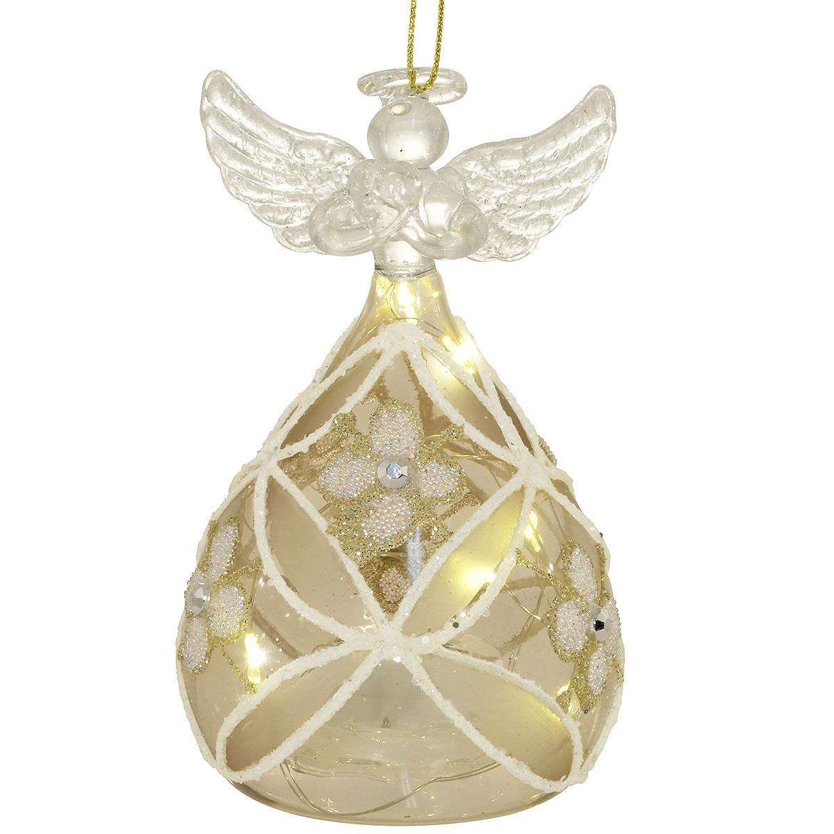 Angel With White Glitter Flowers