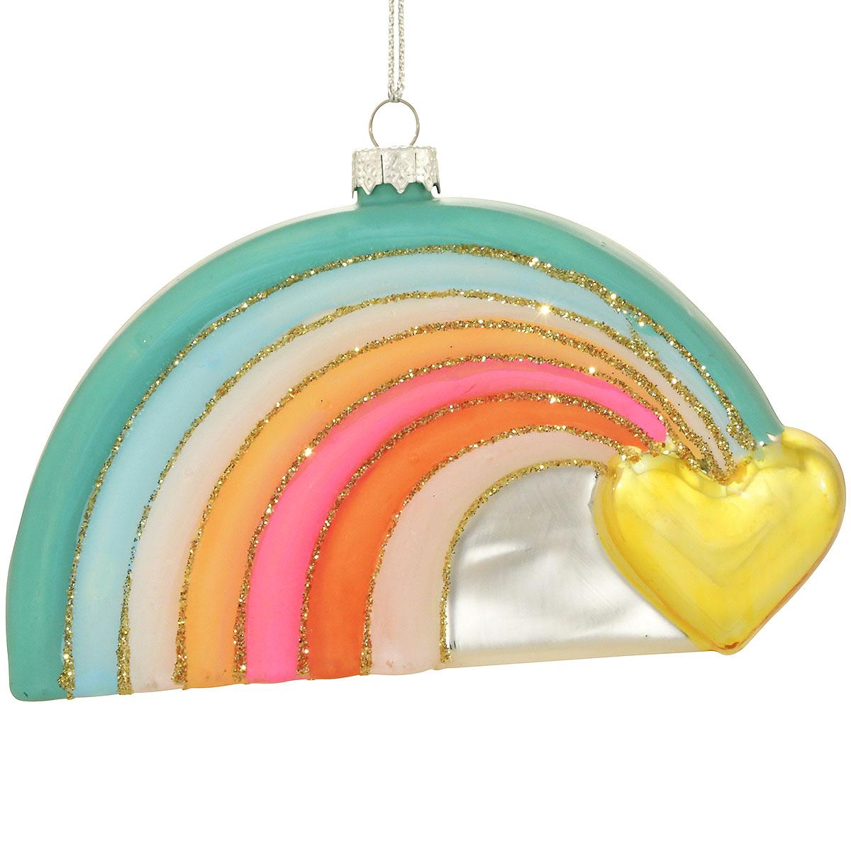Rainbow With Heart Glass Ornament