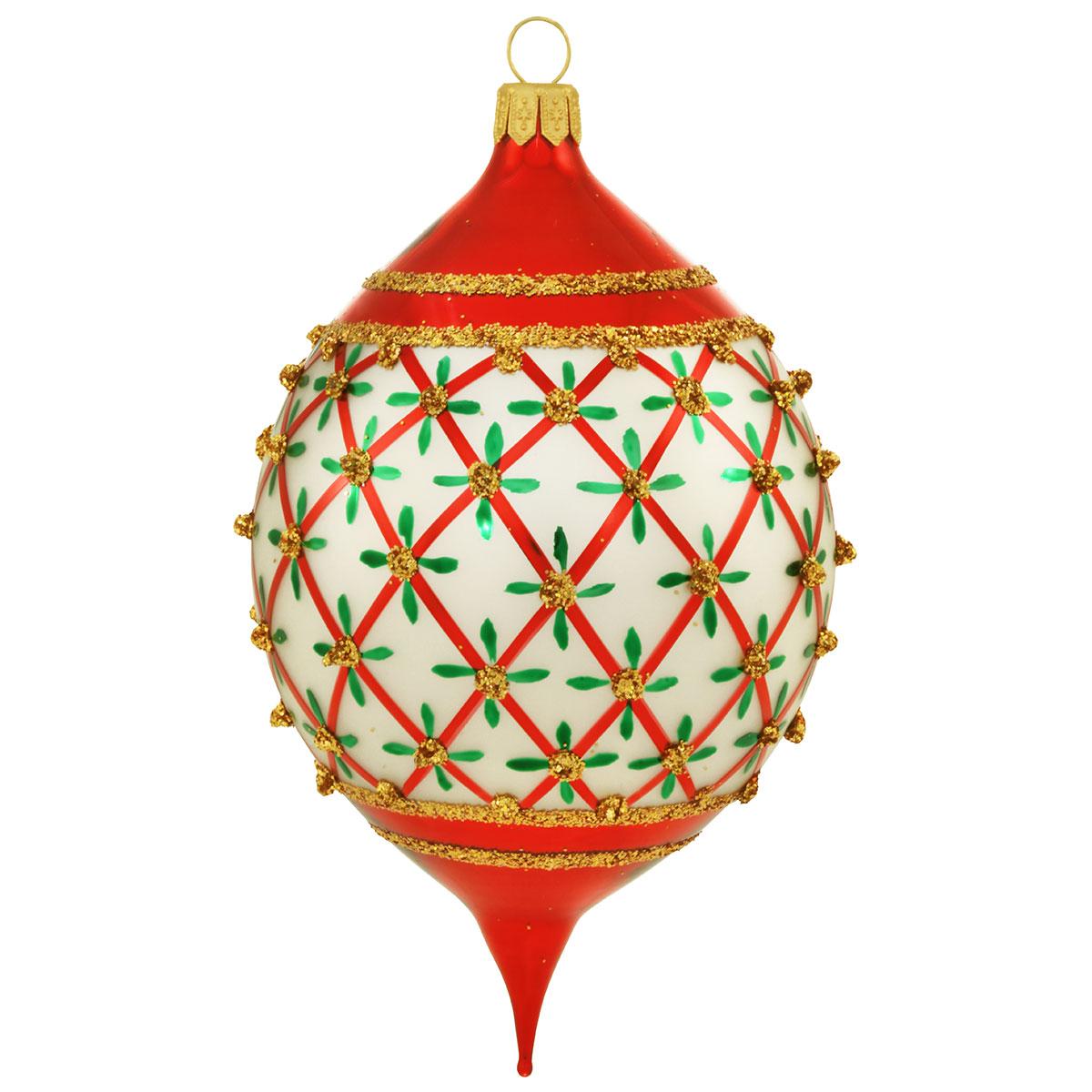 Red Diagonal Striped Glass Ornament