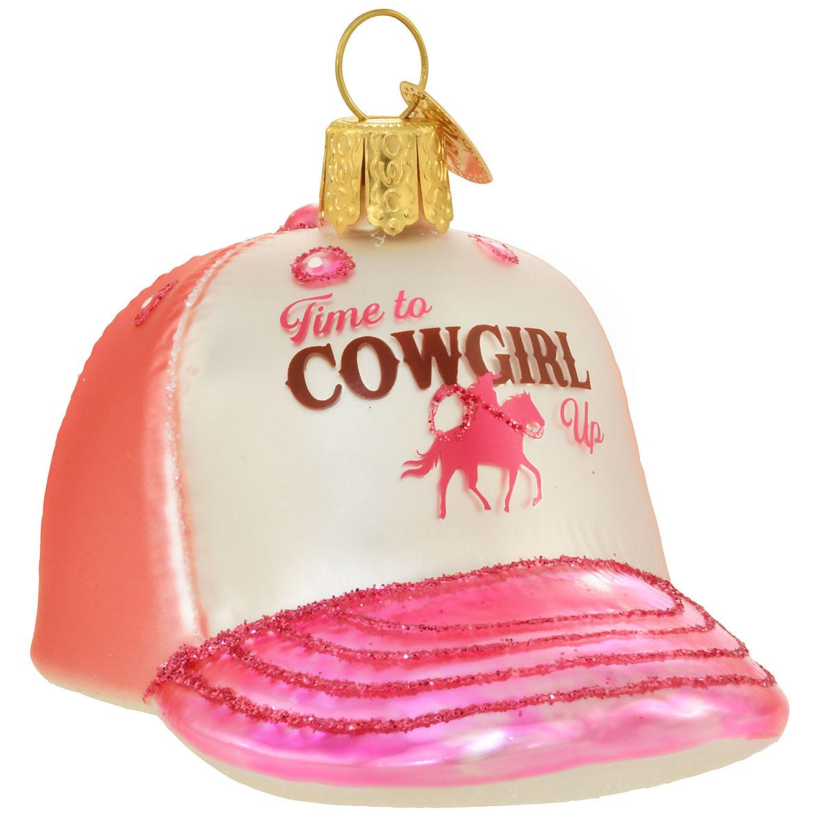 Cow Girl Trucker Cap Glass Ornament