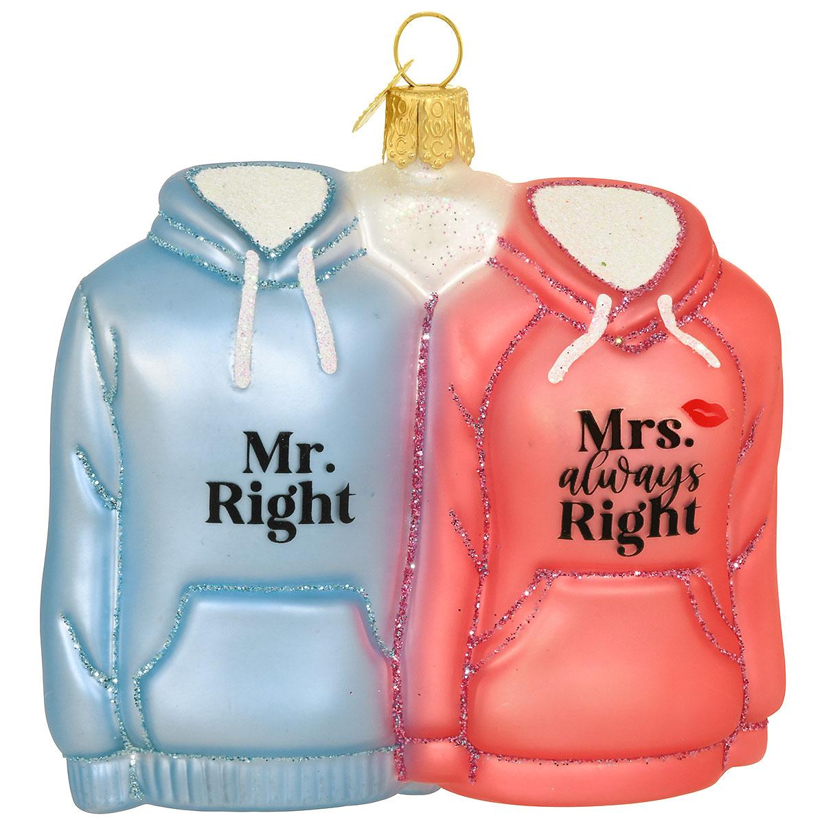 Mr. And Mrs. Hoodies Glass Ornament