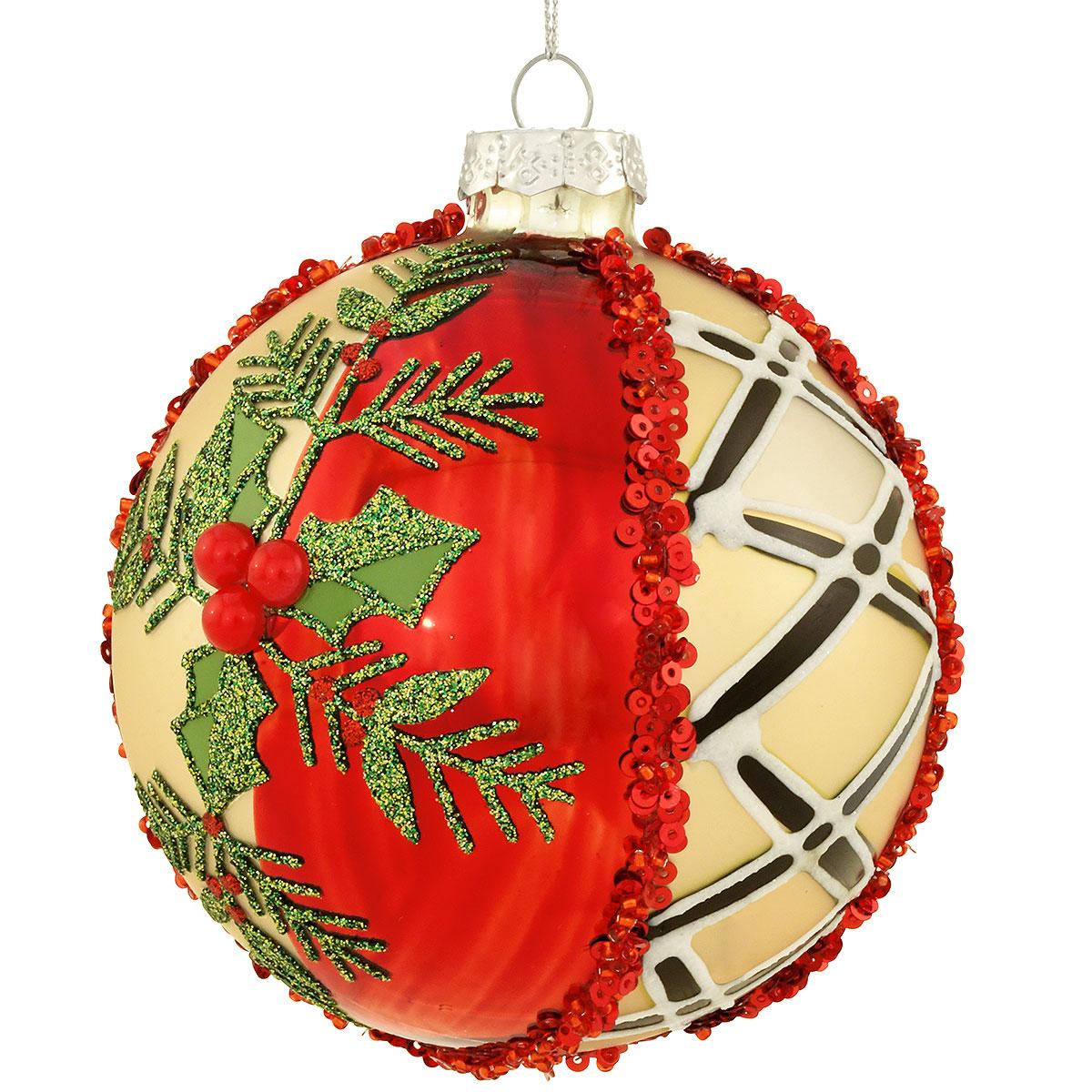 Plaid Holly Ball 4 Inch Ornament