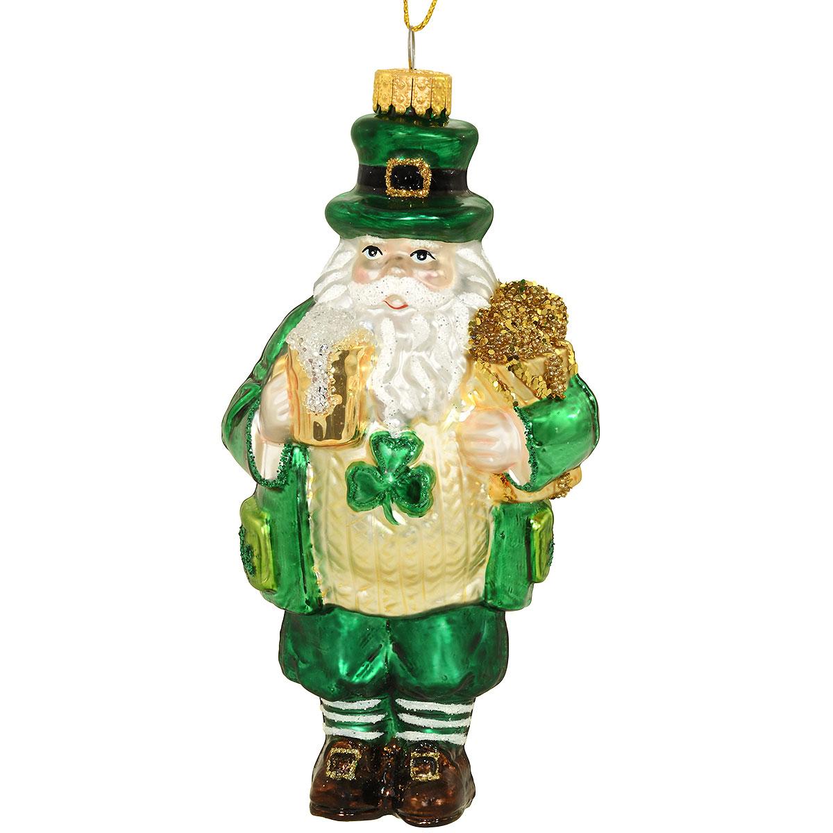 Irish Santa 5.5 Inch Glass Ornament