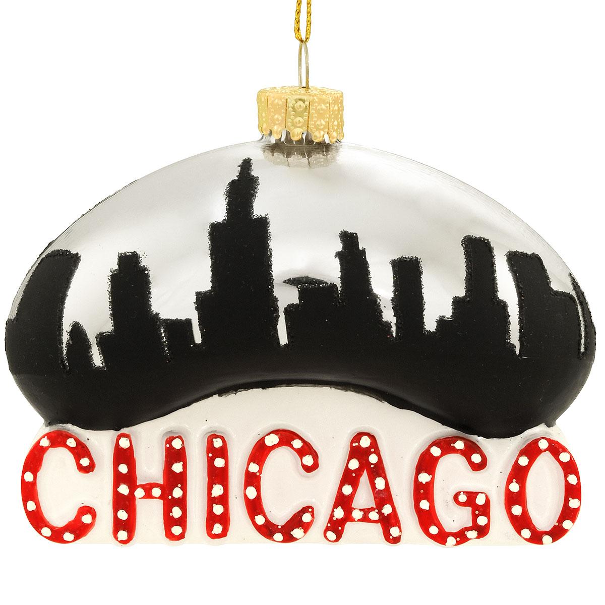 Chicago Bean Sign Glass Ornament