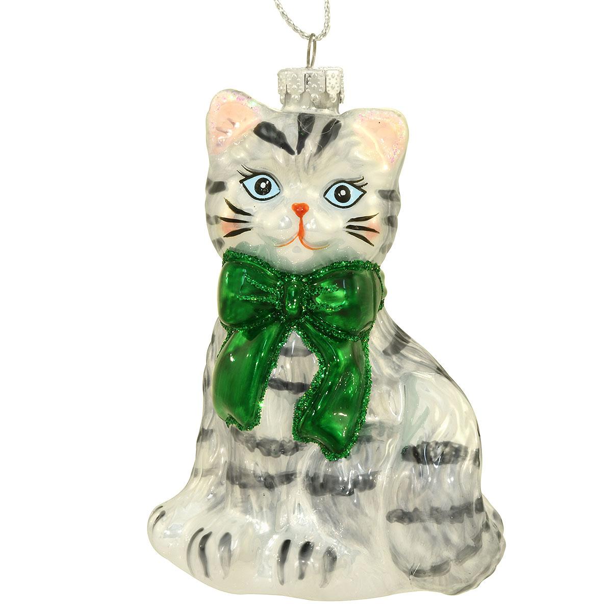 Gray Tabby Cat Glass Ornament