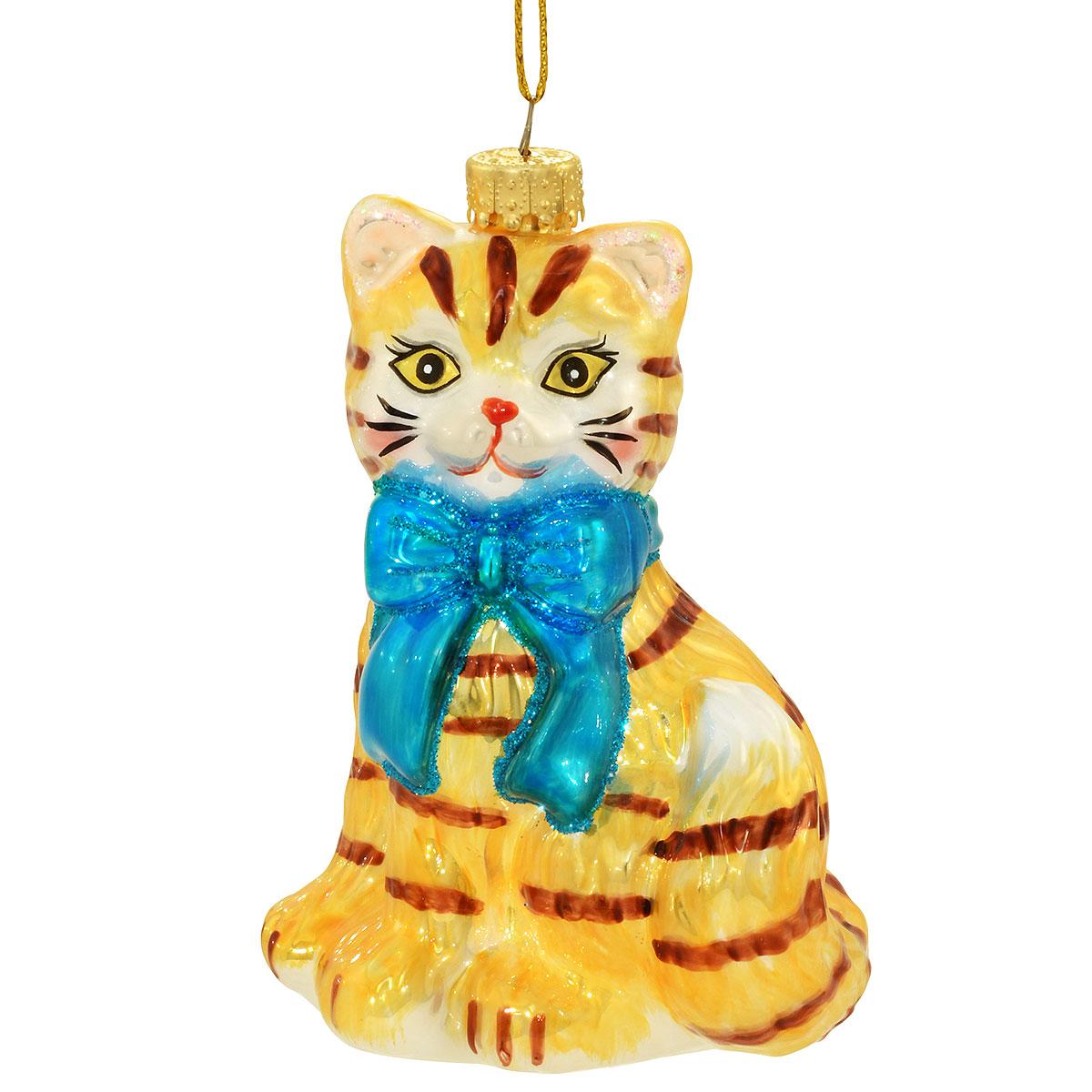 Yellow Tabby Cat Glass Ornament