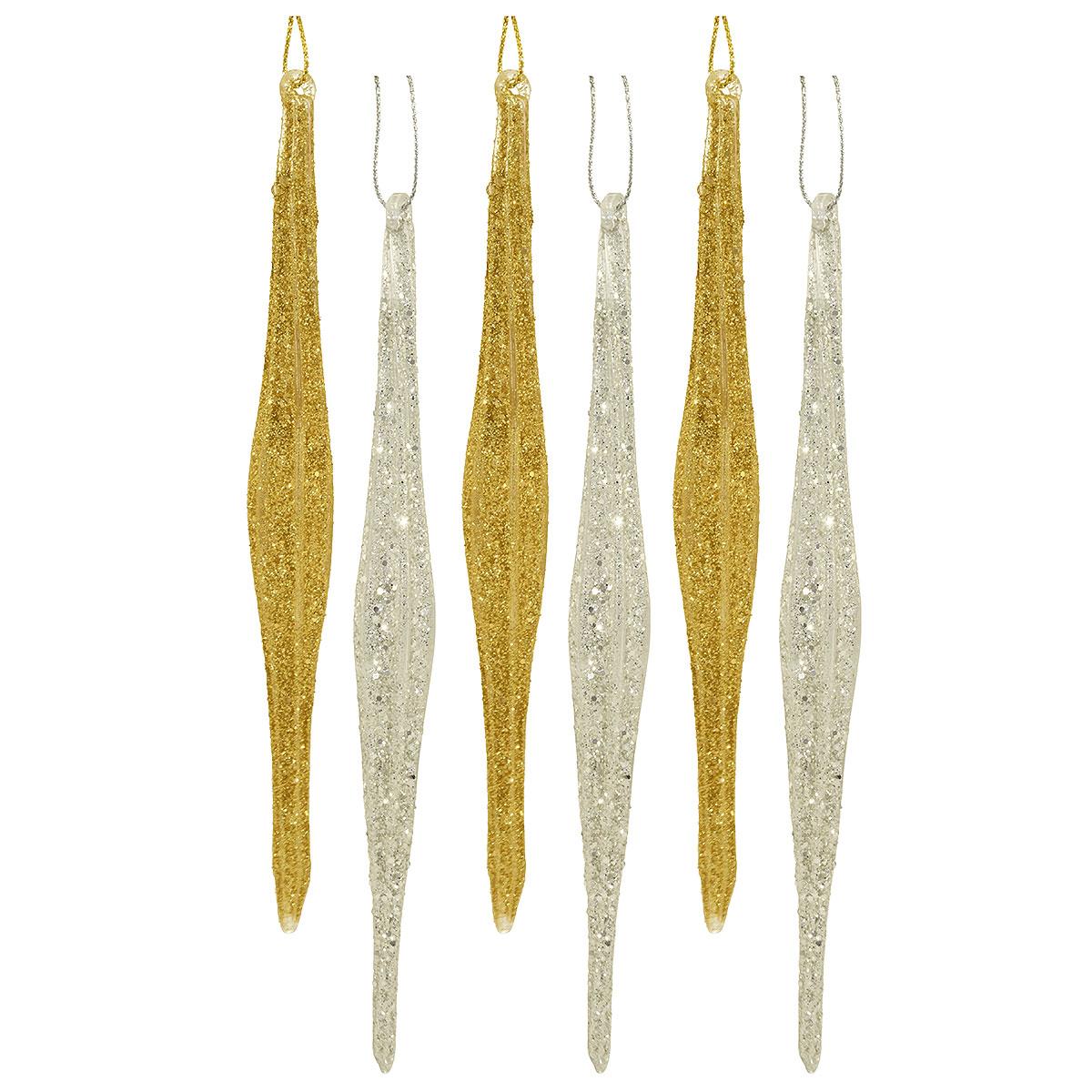 Glittered Icicles Set Of 6, 6 Inch