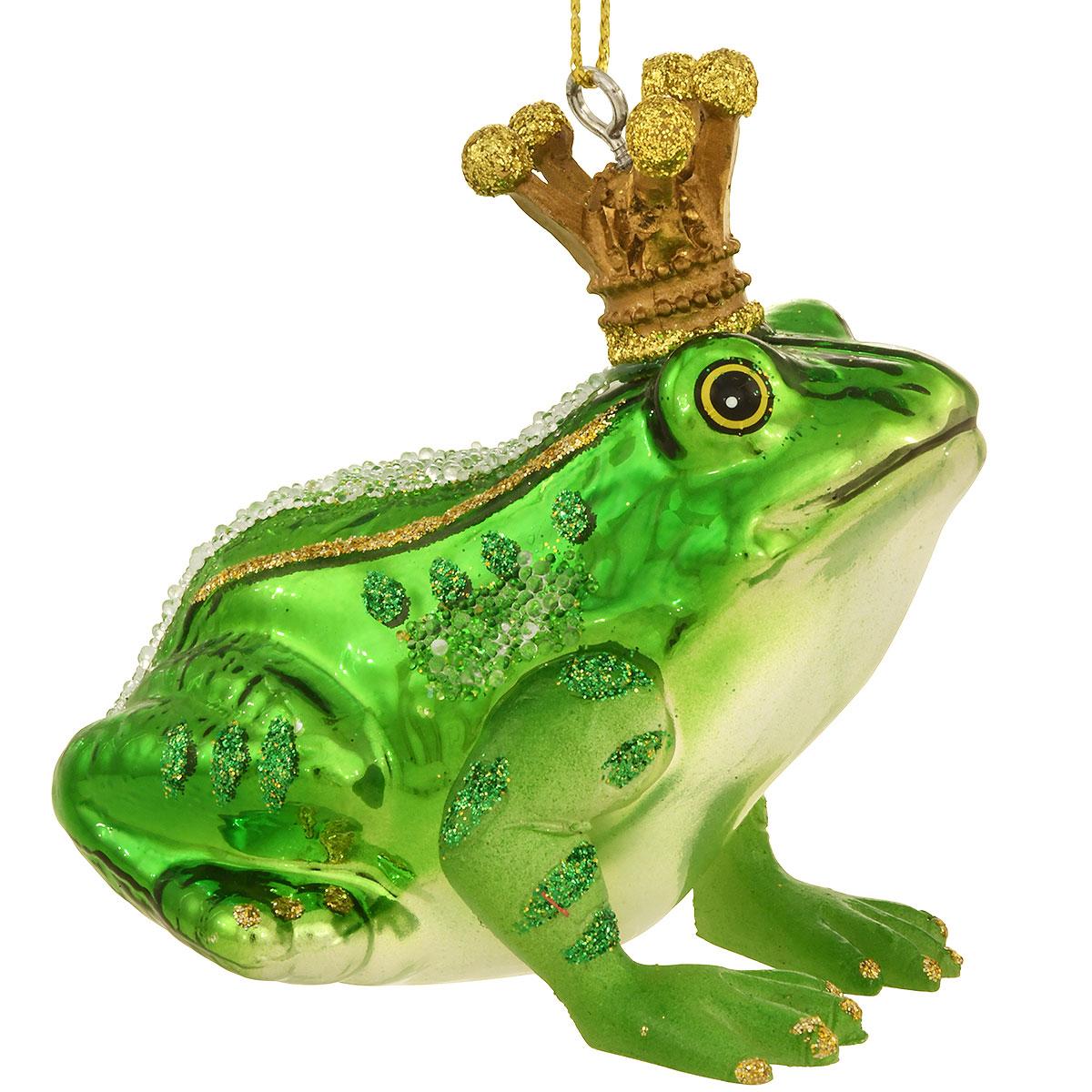 Frog With Crown Glass Ornament