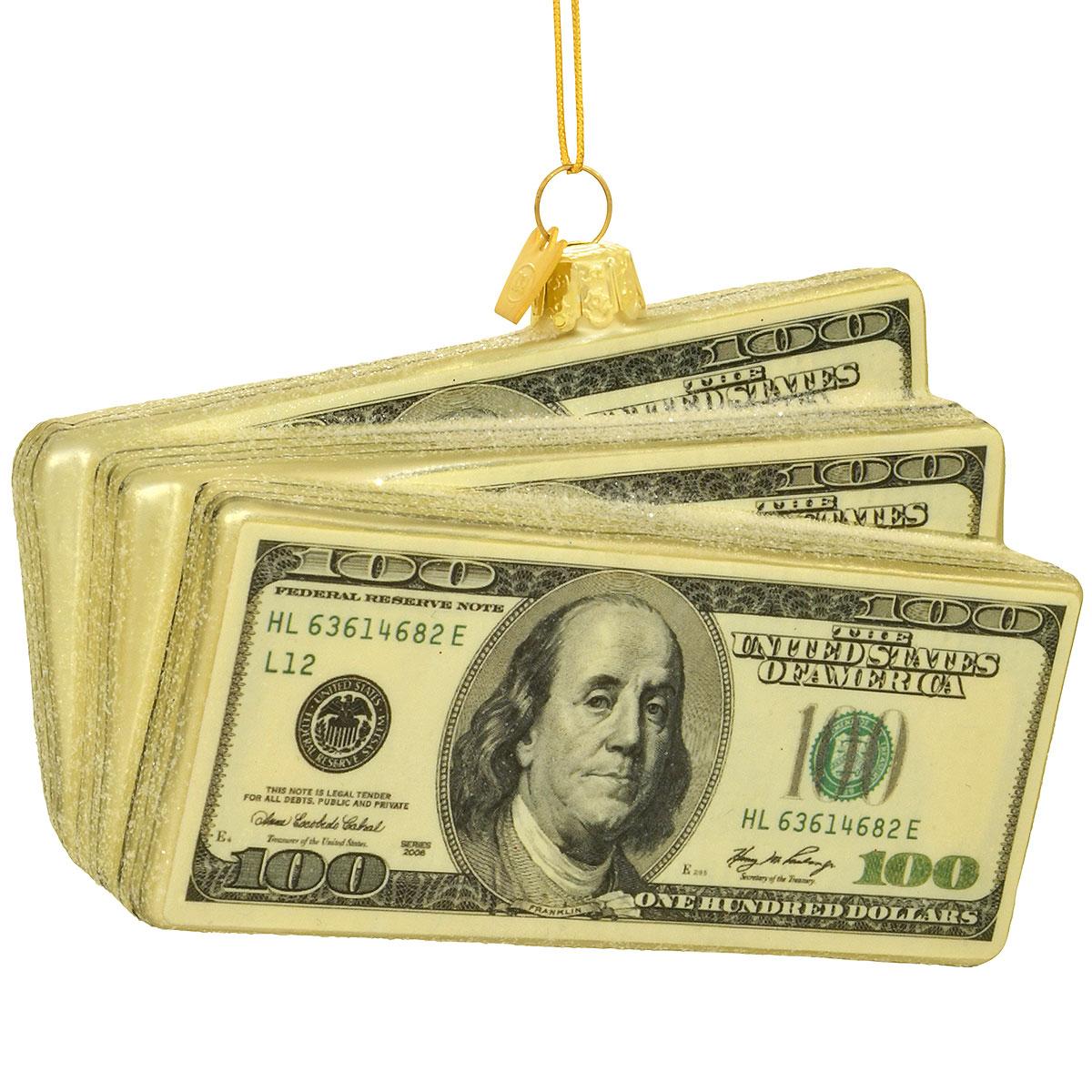 $100.00 Bill Stack Glass Ornament