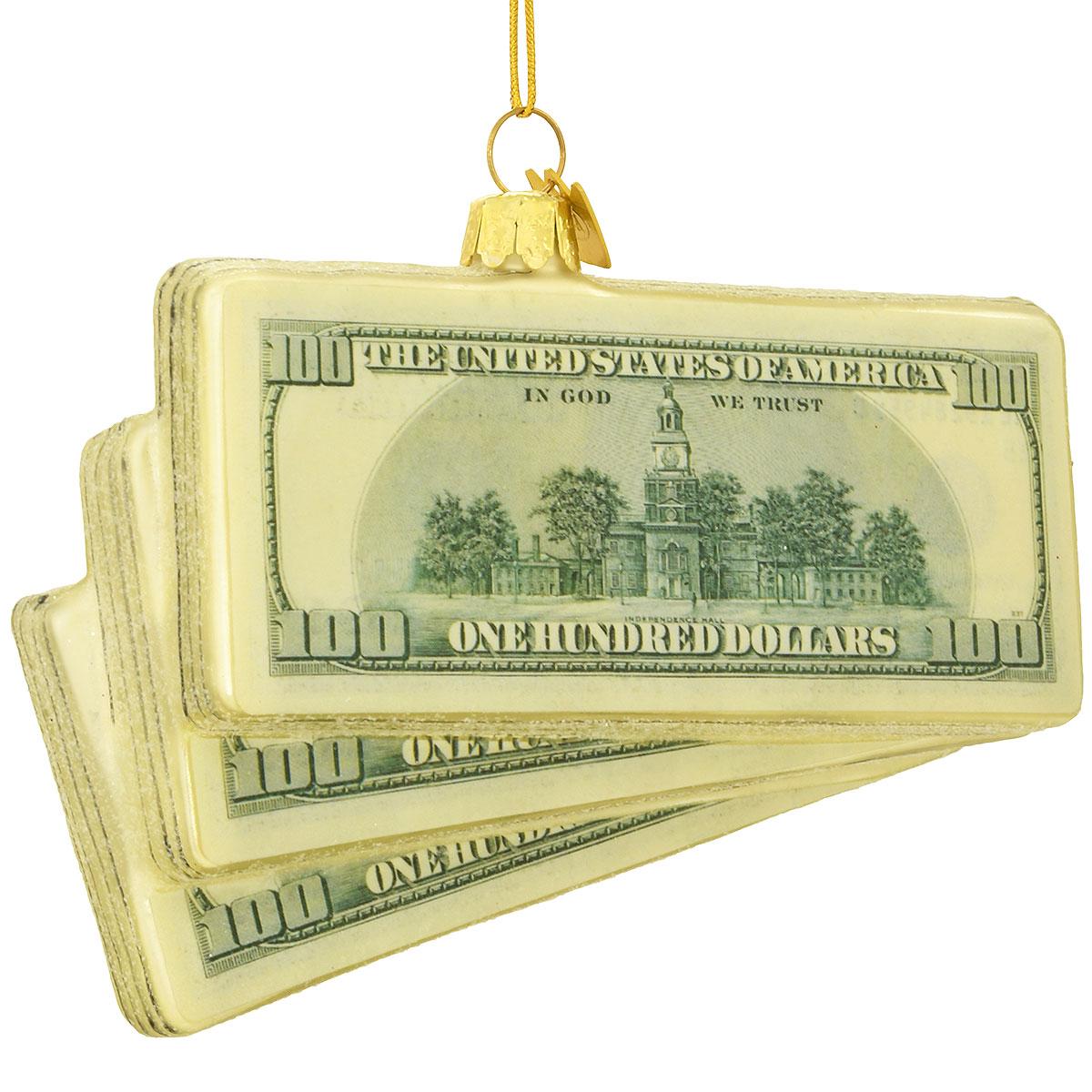 $100.00 Bill Stack Glass Ornament