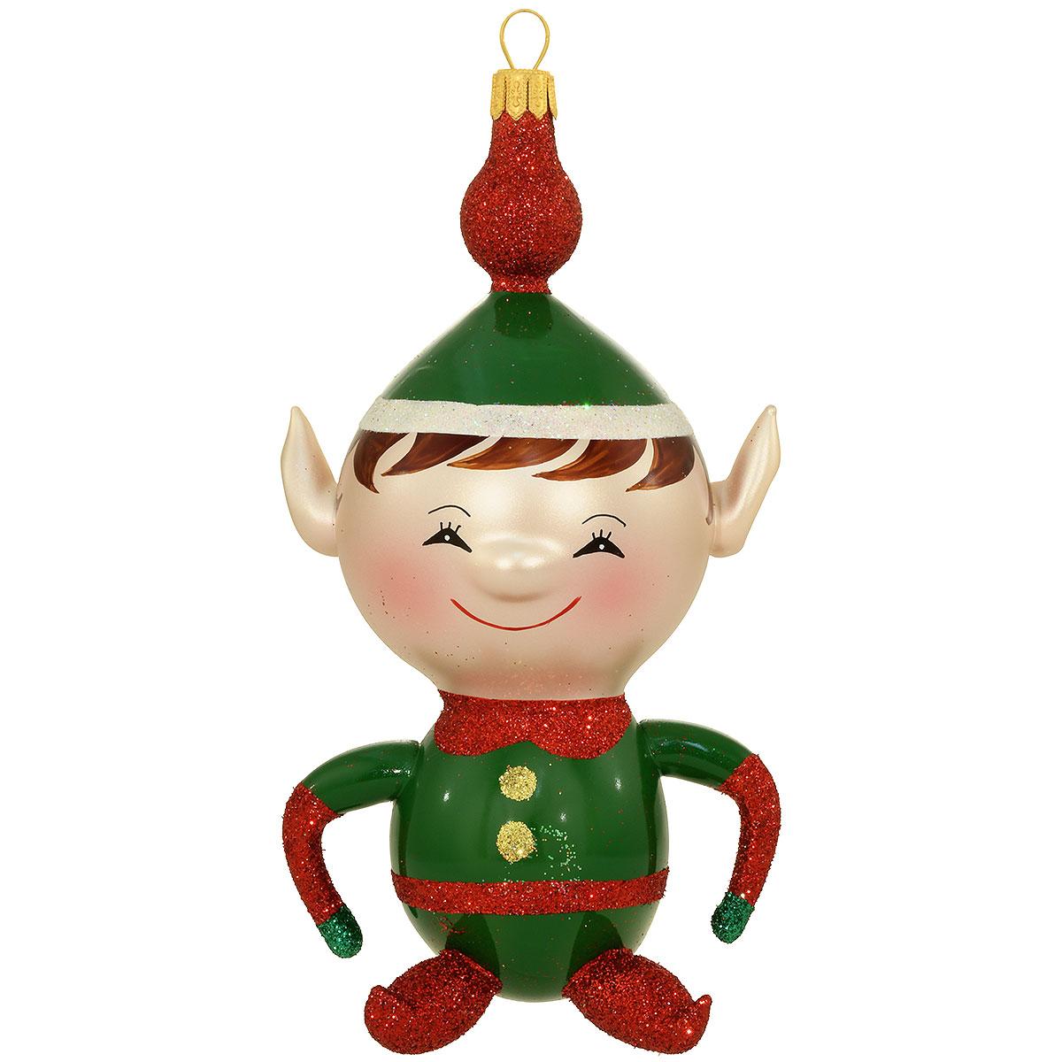 Caricature Elf Glass Ornament