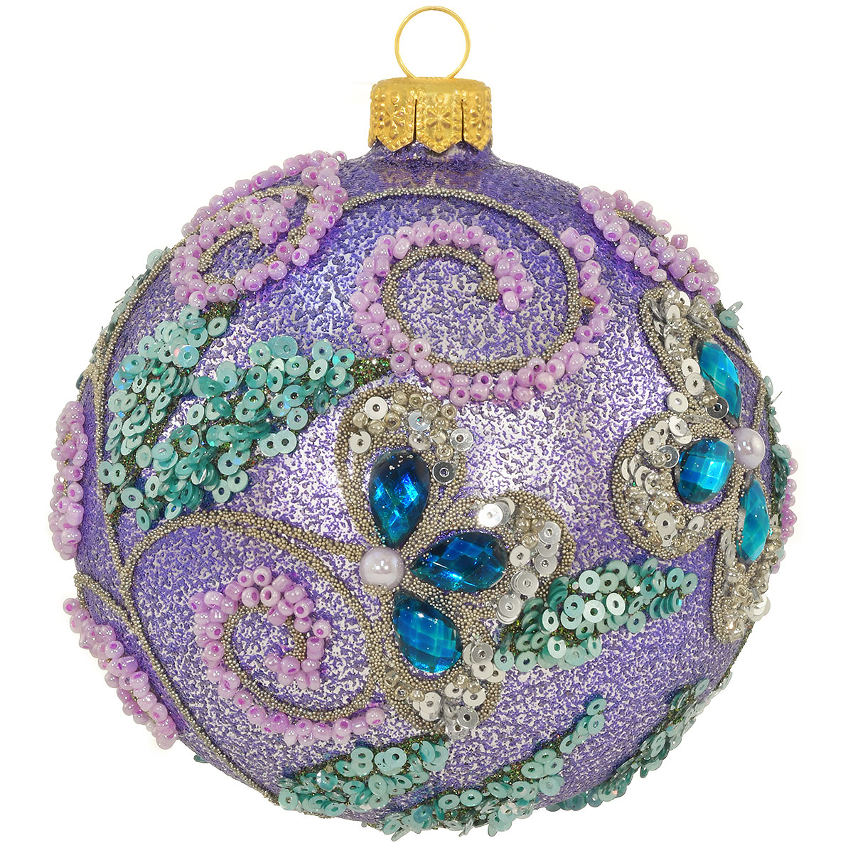 Purple Glass Ornament With Flowers
