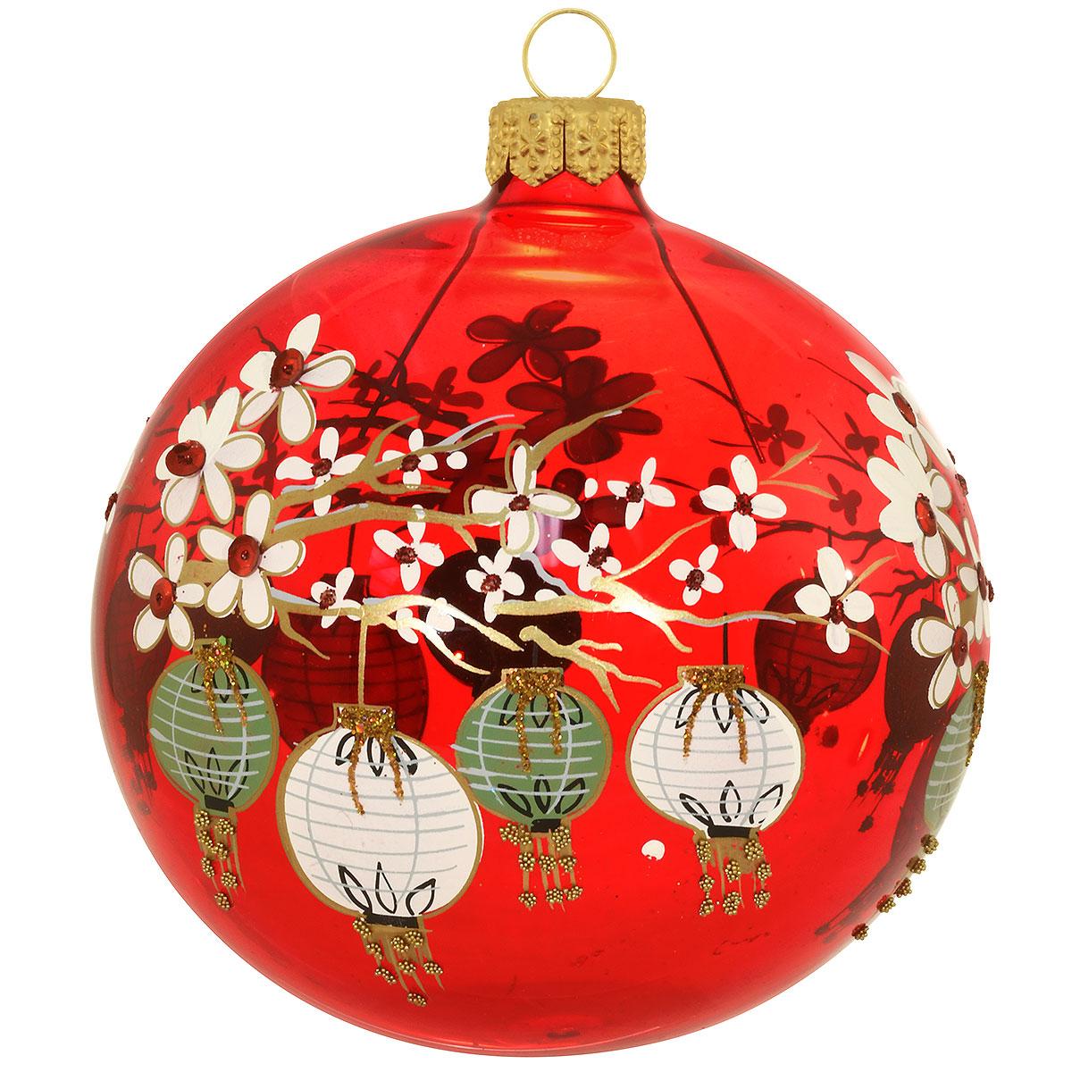Lanterns On Red Glass Ornament