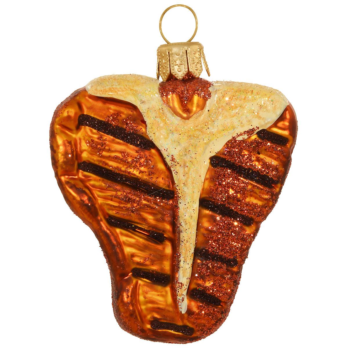 Mini T-Bone Steak Glass Ornament