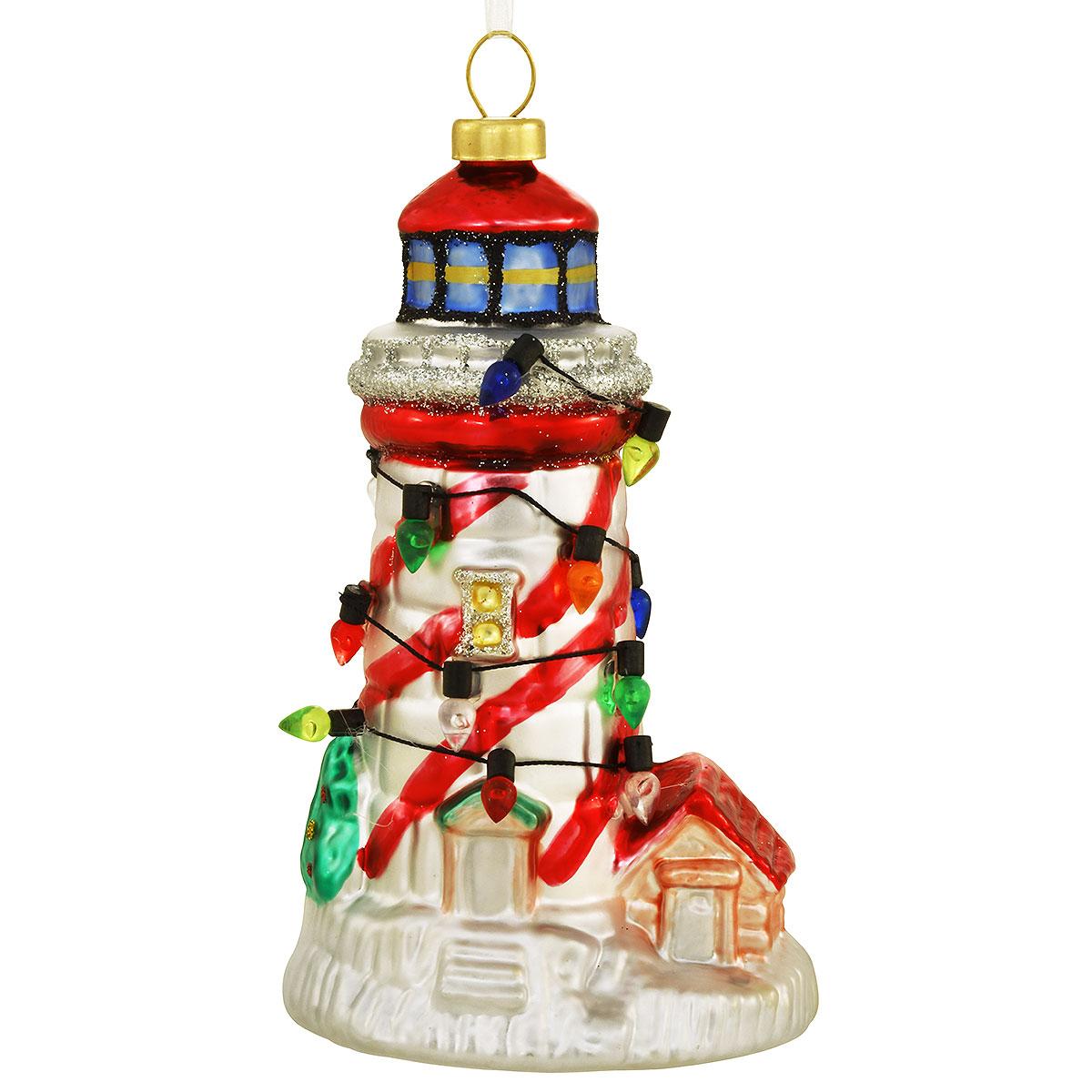 Christmas Lighthouse Glass Ornament
